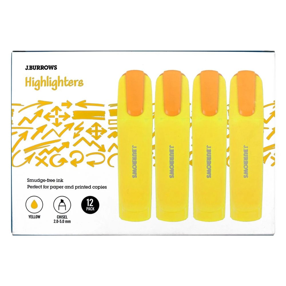 1 J.Burrows Chisel Highlighters Yellow 12 Pack, 1 of 4