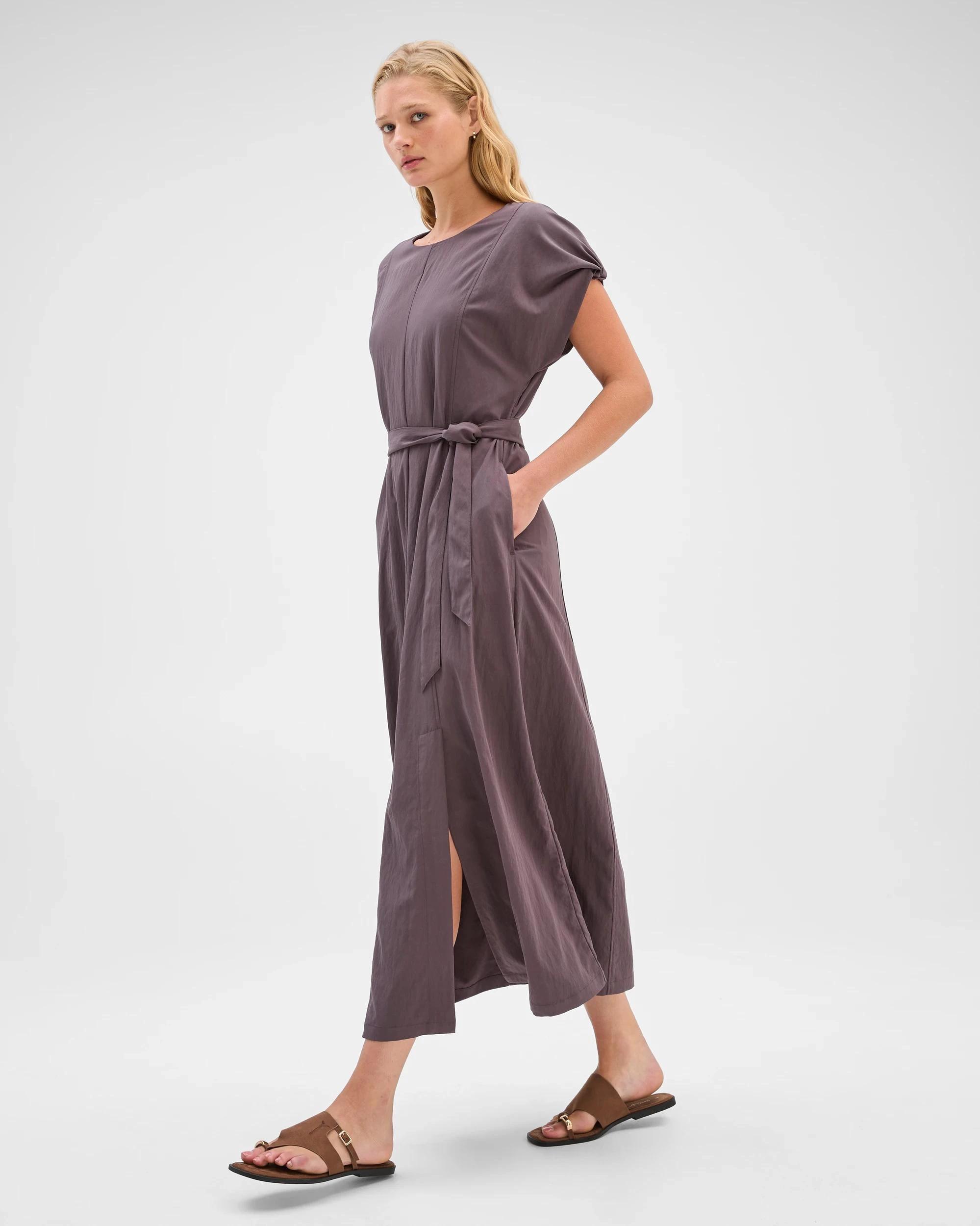 1 Preview Split Detail Midi Dress HICKORY, 1 of 6