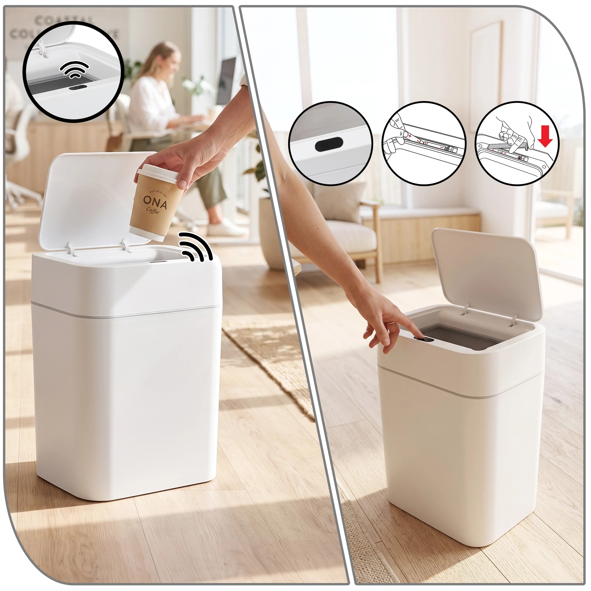 6 Artiss Rubbish Bin 12L 2-Pack Sensor Kitchen Automatic Motion Touchless - White, 6 of 9