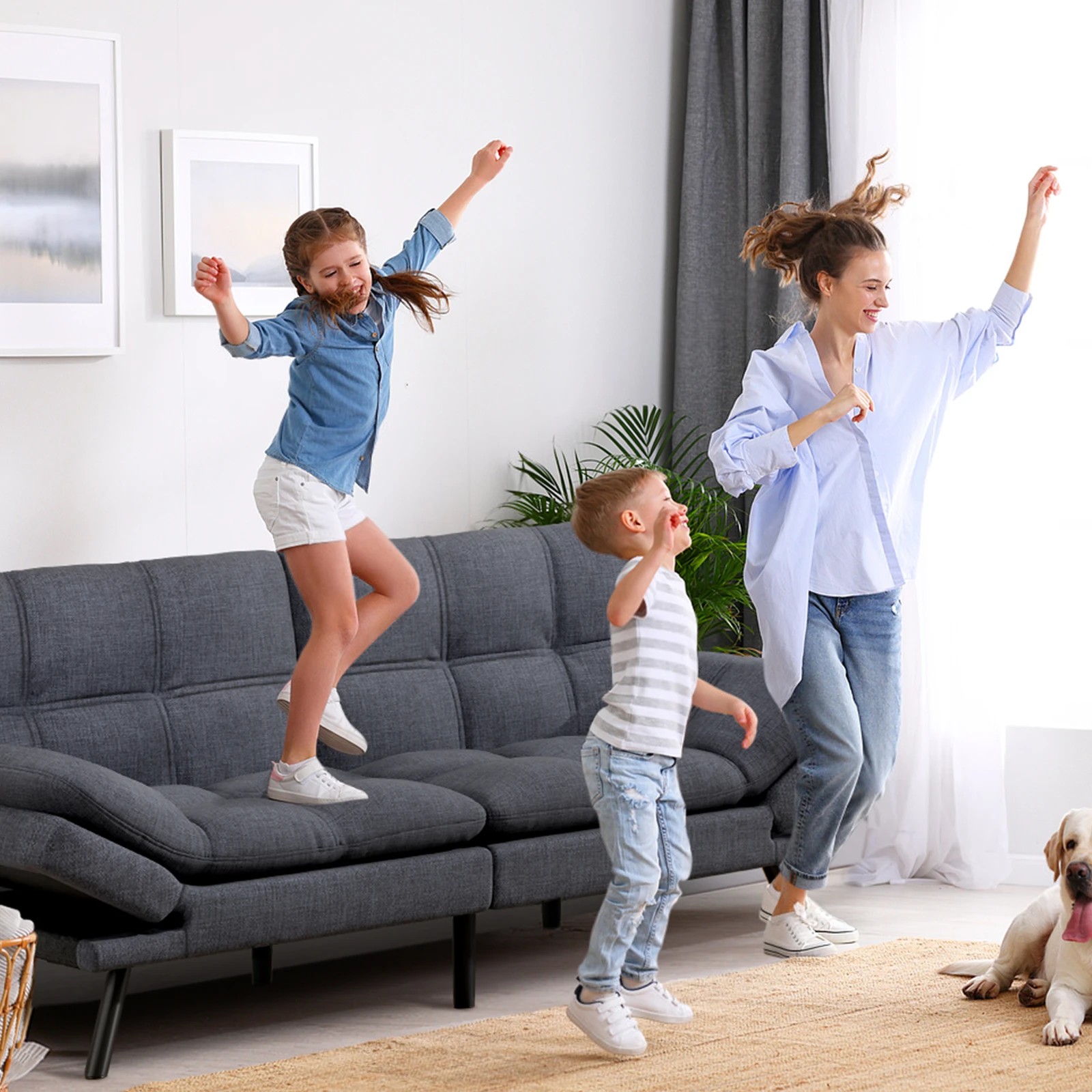 9 Alfordson Sofa Bed Couch 3 Seater Lounge Recliner Fabric - Grey, 9 of 9