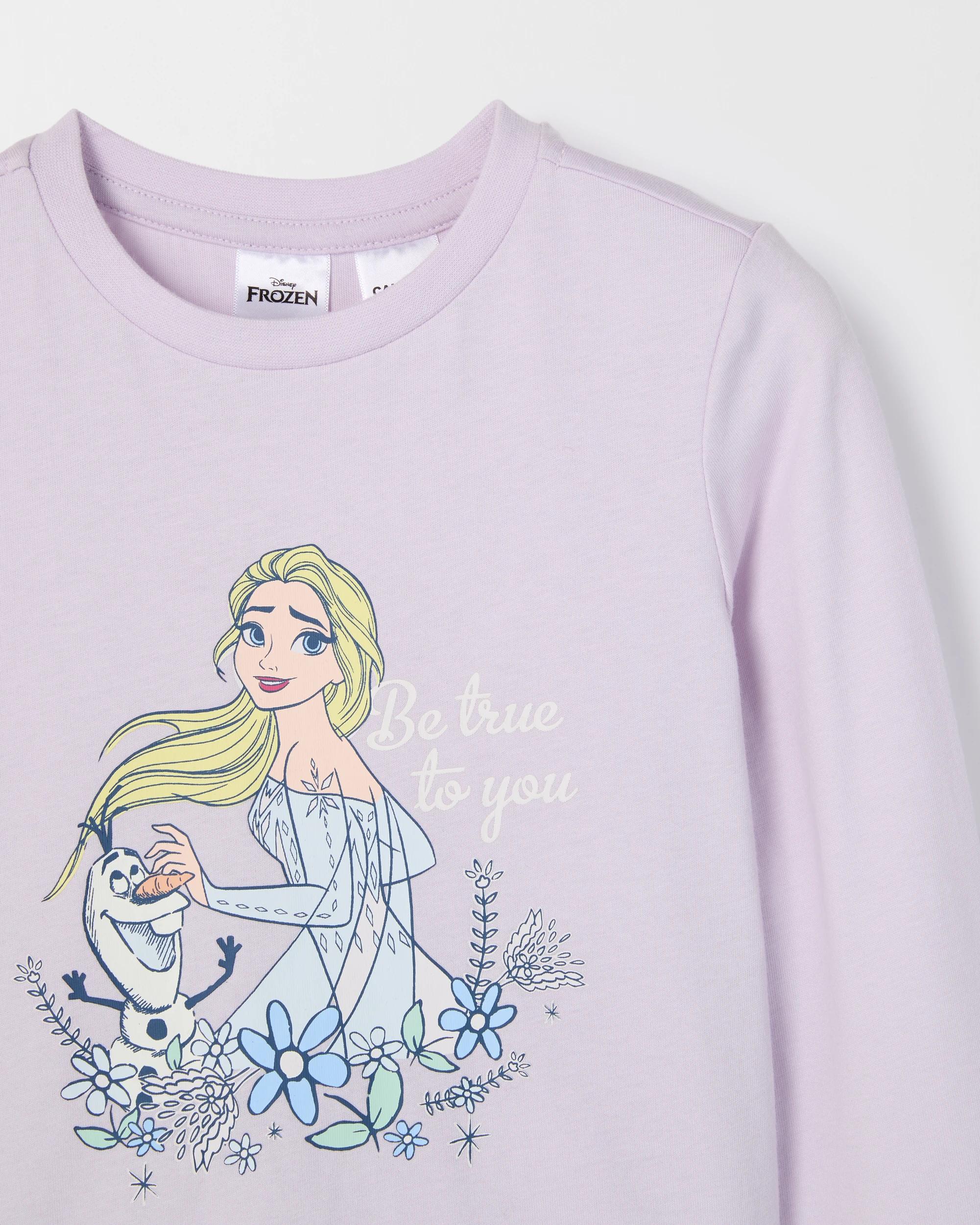 2 Disney Frozen Australian Cotton Younger Girls Top & Pants Knit Pyjama Set FROZEN, 2 of 4