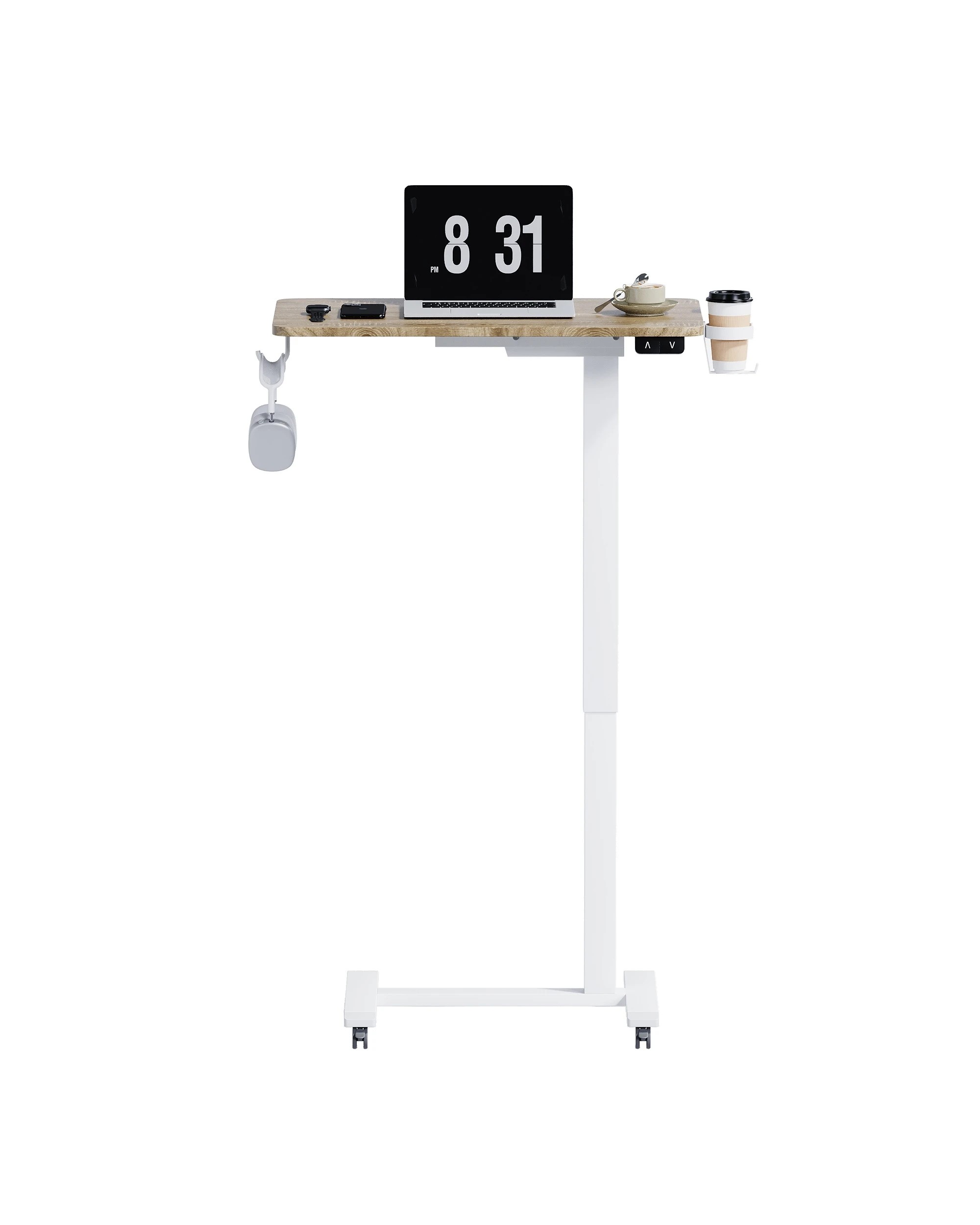 7 Advwin Portable Electric Standing Desk Height Adjustable Small Mobile Table Oak - Natural, 7 of 7