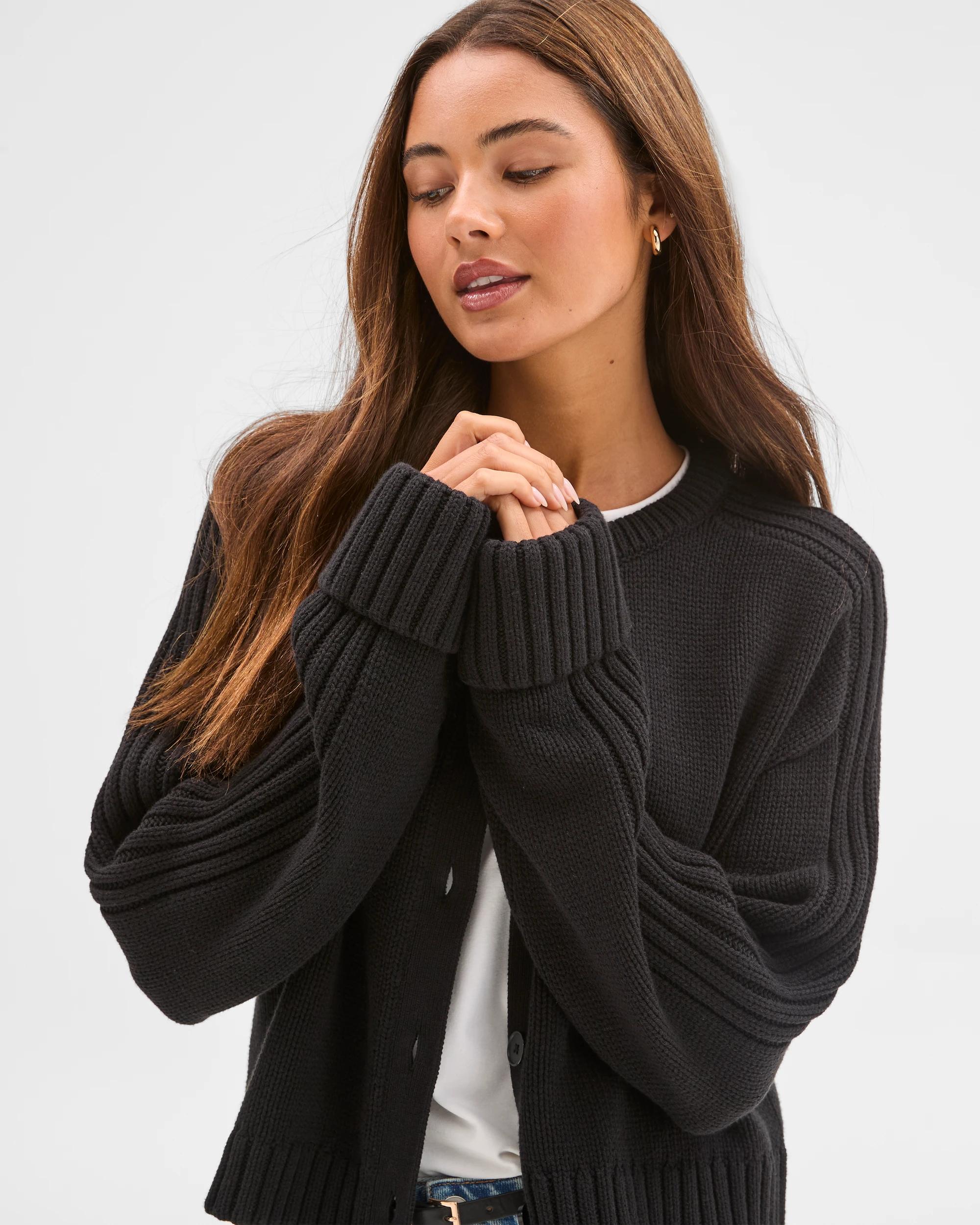 5 Lily Loves Australian Cotton Blend Knit Cardigan BLACK, 5 of 7