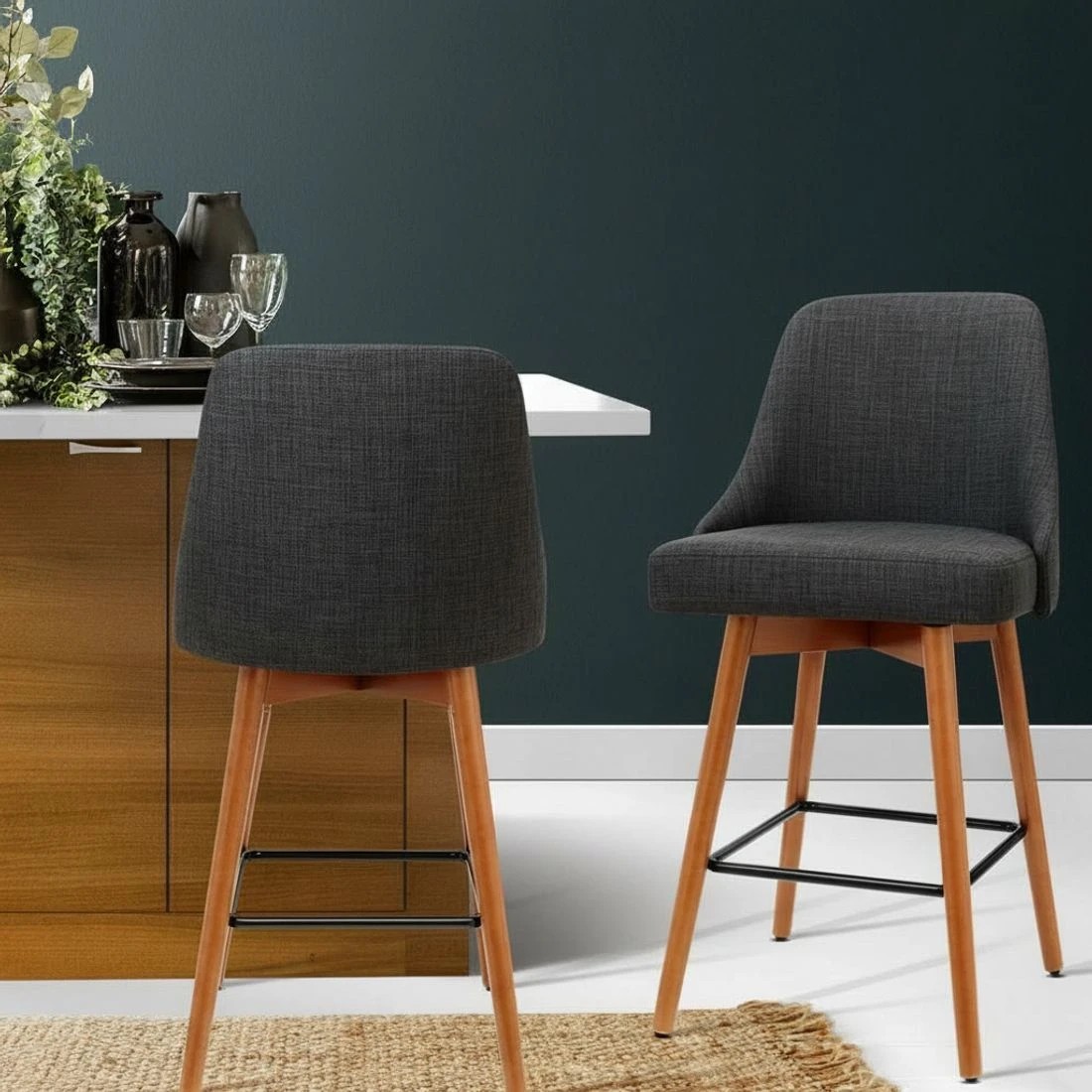 6 Artiss 2x Bar Stools Swivel Seat Wooden Charcoal - Grey, 6 of 6