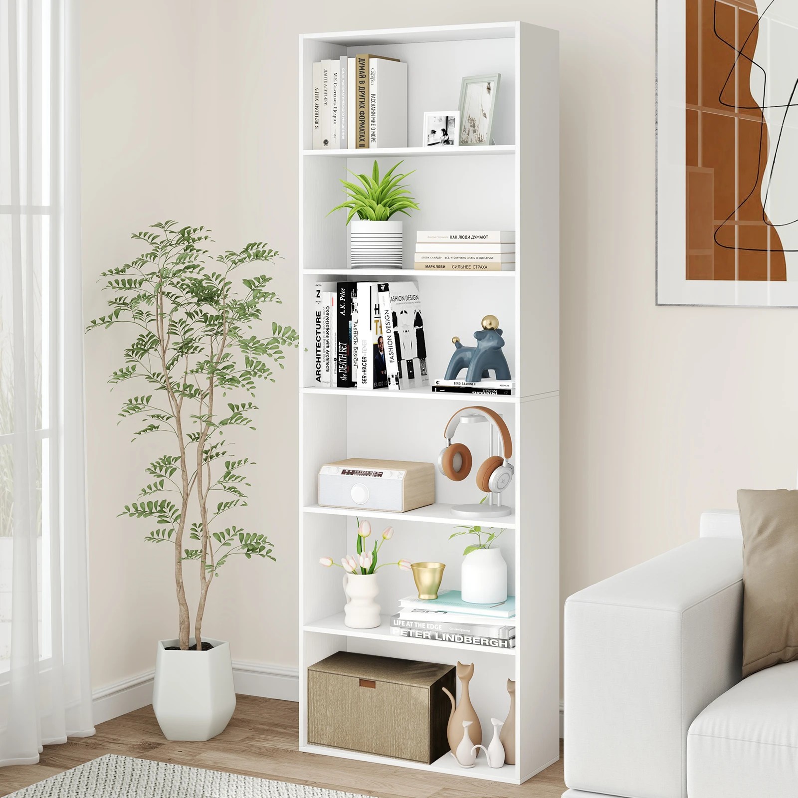 3 Costway 6-Tier Open Bookcase Tall Book Storage Organizer Display Cabinet White, 3 of 3