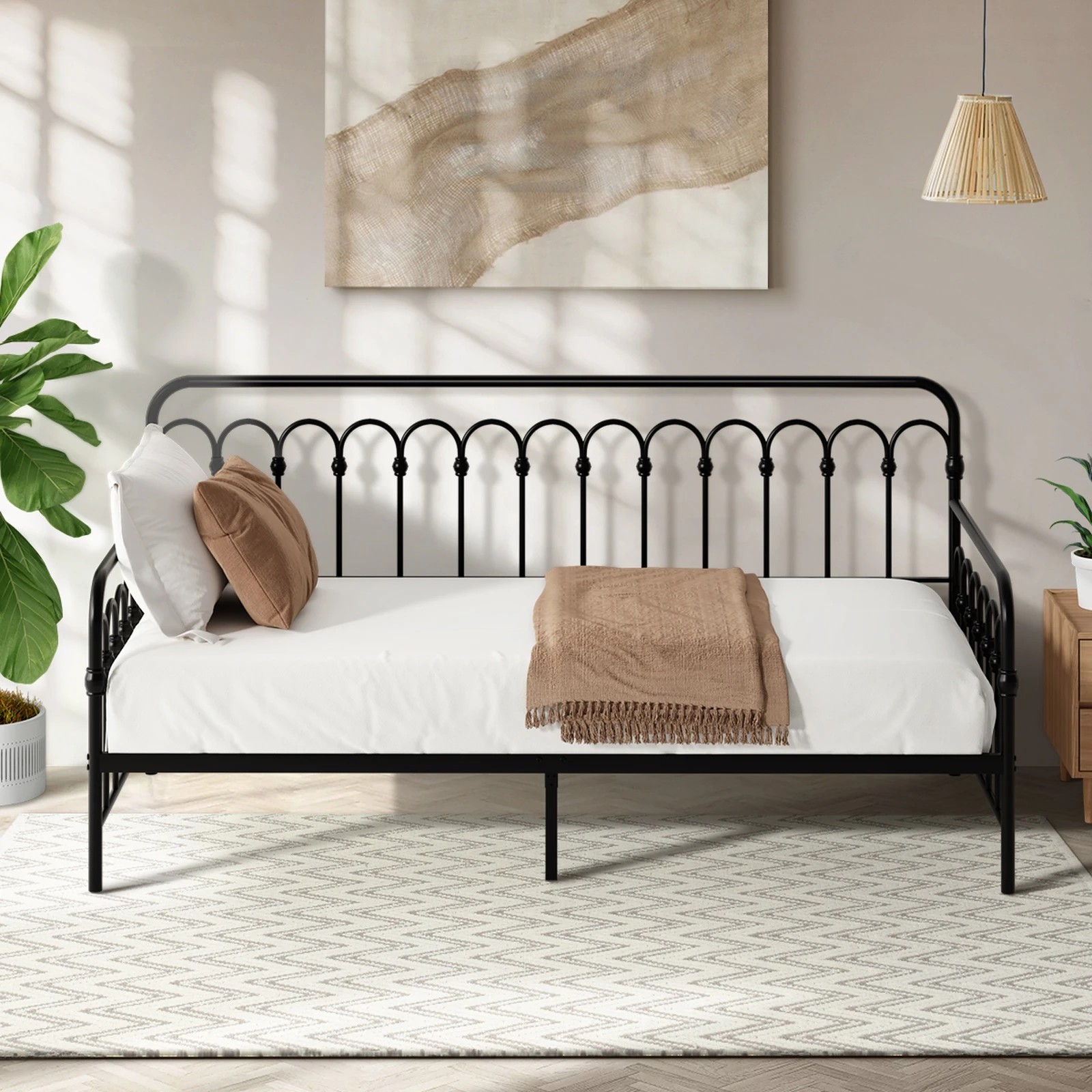 3 Oikiture Metal Daybed Frame Single Size Sofa Bed Steel Slat Support
 - Black, 3 of 9