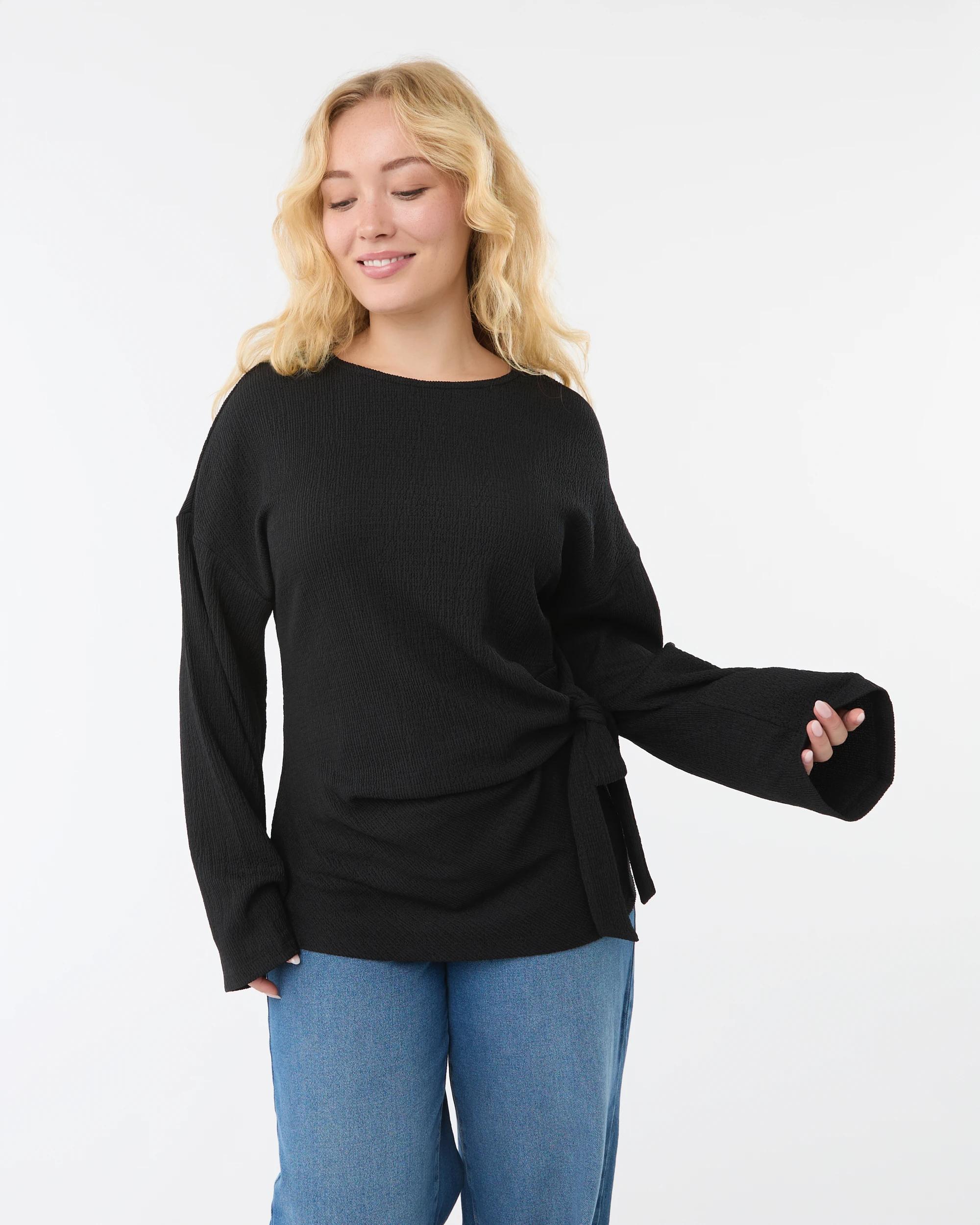 1 Long Sleeve Tie Side Top Black, 1 of 7