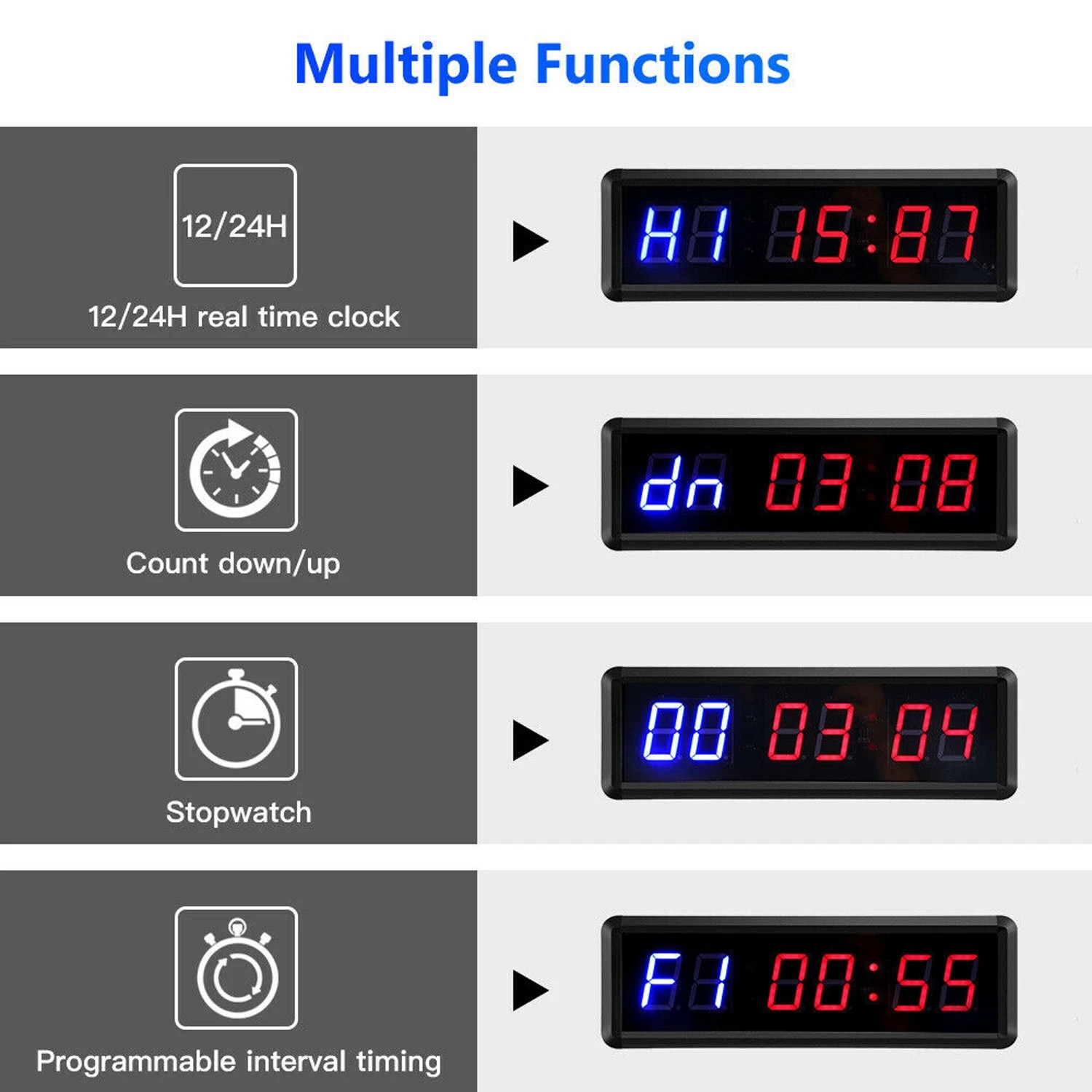 6 TODO 1.5" Digital Countdown Timer LED Interval Timer Clock Remote crossfit Gym MMA Fitness, 6 of 8