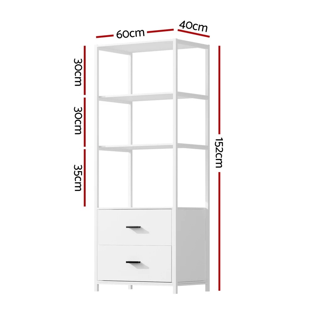 3 Artiss Bookshelf Display Shelf 2 Drawers 152CM - White, 3 of 5