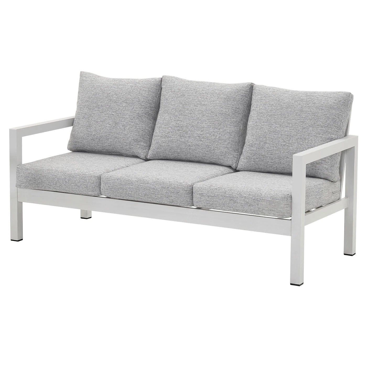1 Moda Living Manly 3 Seater White Aluminium Outdoor Sofa Lounge - Light Textured Grey Cushions - White, 1 of 10