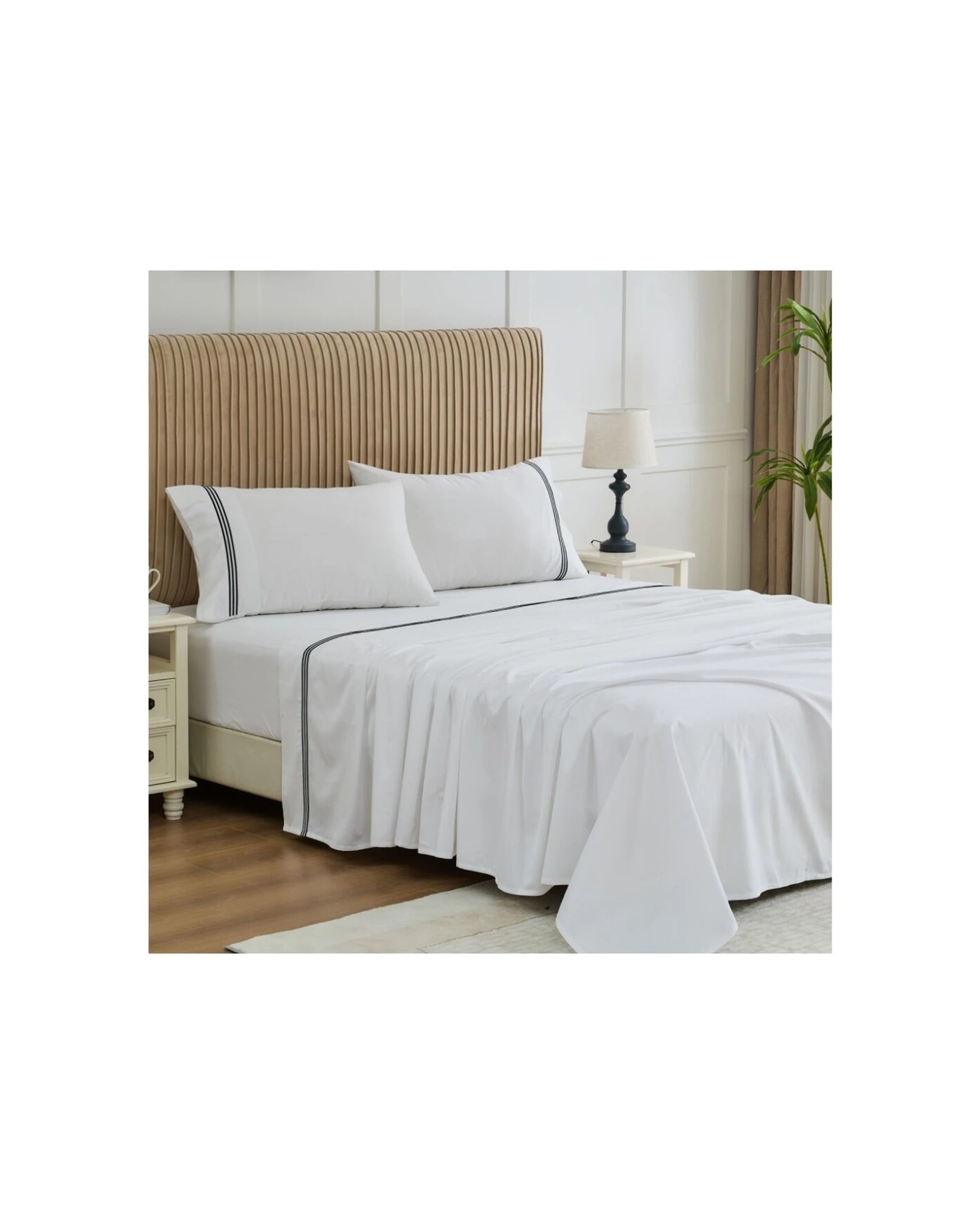 2 Grosvenor House 500TC Egyptian Cotton Hotel Embroidered Bed Bedding Sheet Set - Queen Bed - White, 2 of 8