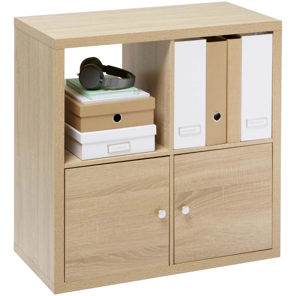 4 Horsen 4 Cube Bookcase Oak Shelves Home Office Storage, 4 of 9