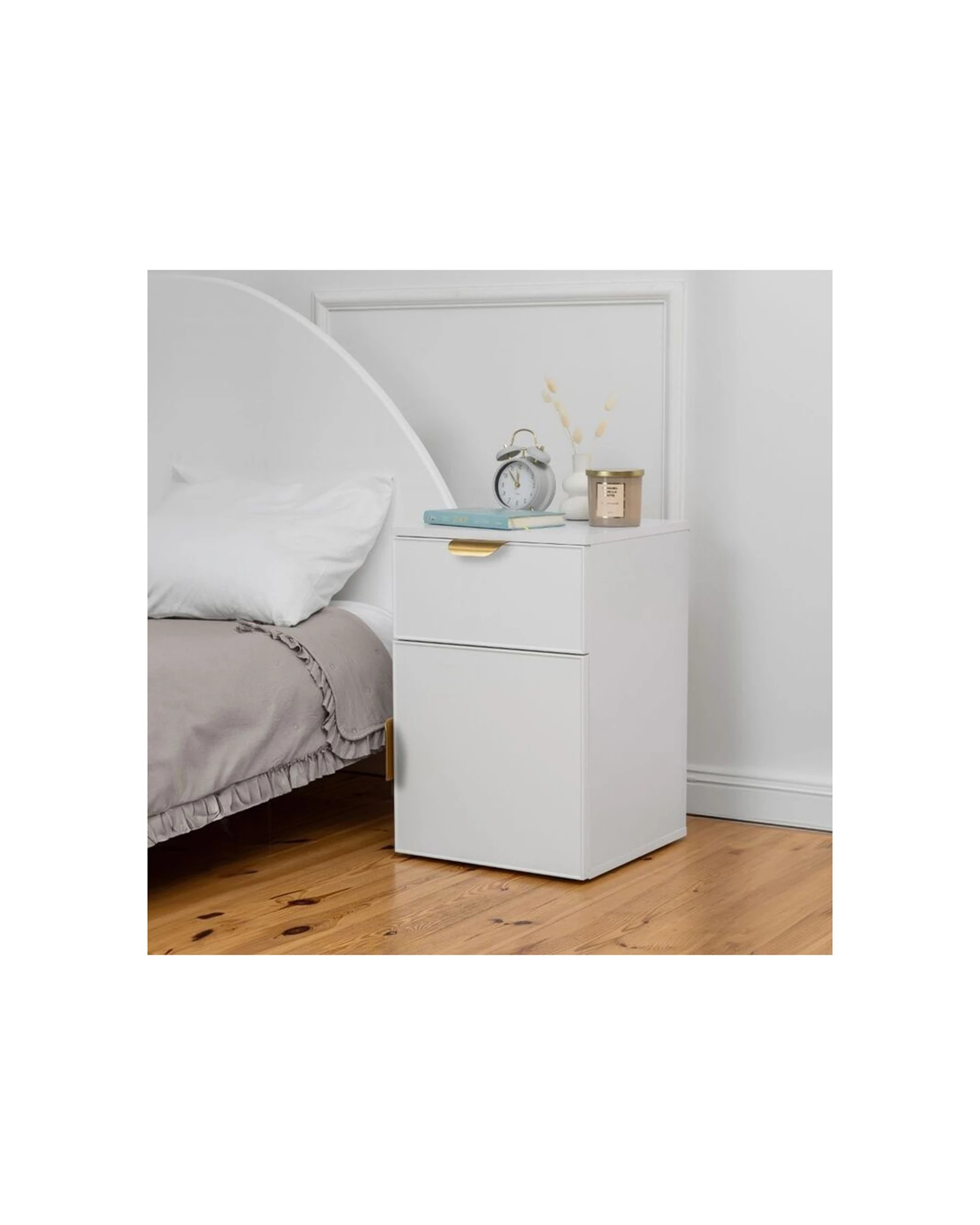 2 European Cabinetry Porto Bedside Table Slim Front Brass Pull Handle - White, 2 of 4
