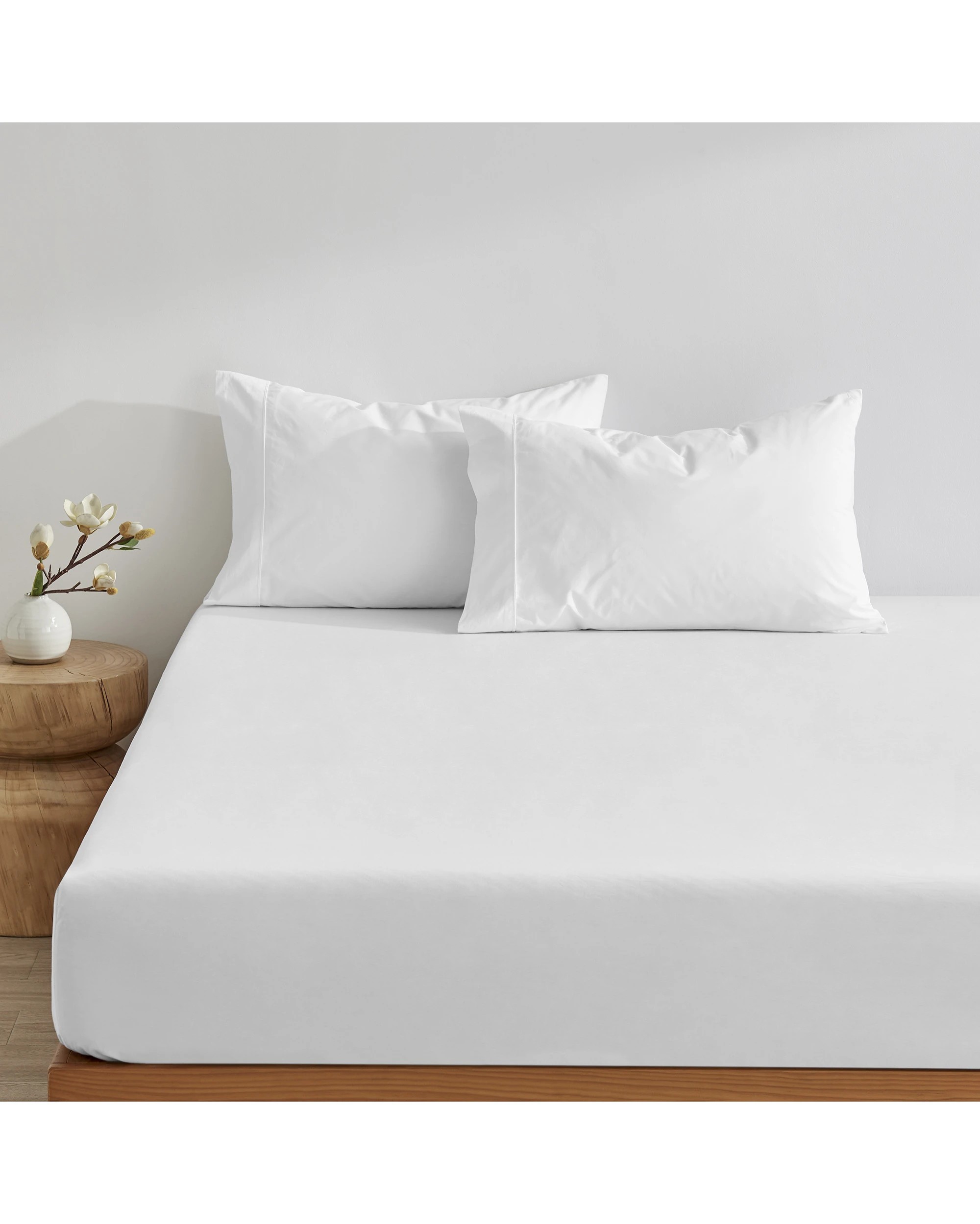 2 Dreamaker 300TC Cotton Percale Combo Fitted Sheet Set - Queen Bed - White, 2 of 8