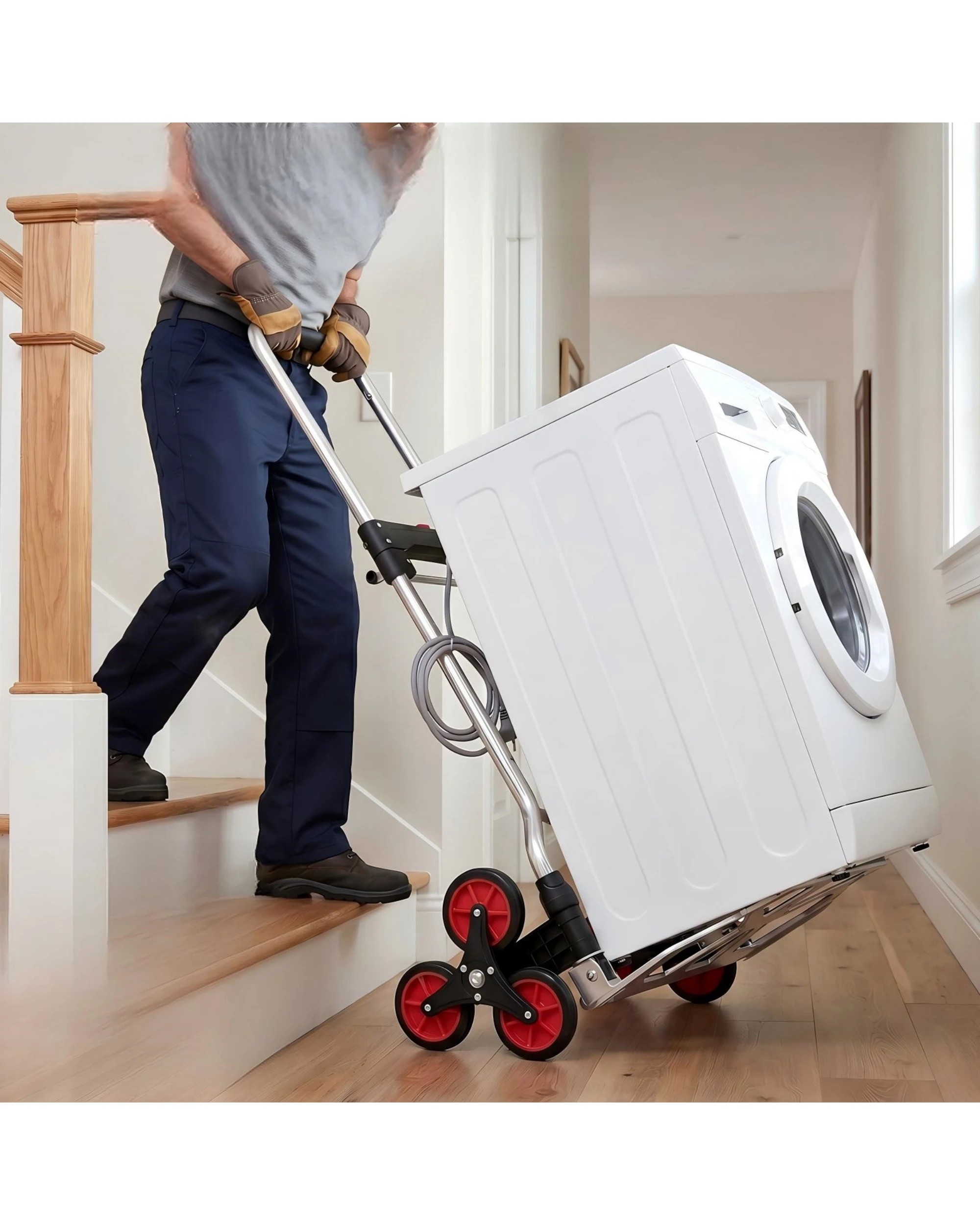4 Advwin 100KG Stair Climbing Cart with 6 TPR Rubber Wheels & Bungee Cord for Stairs, Moving - Grey, 4 of 7