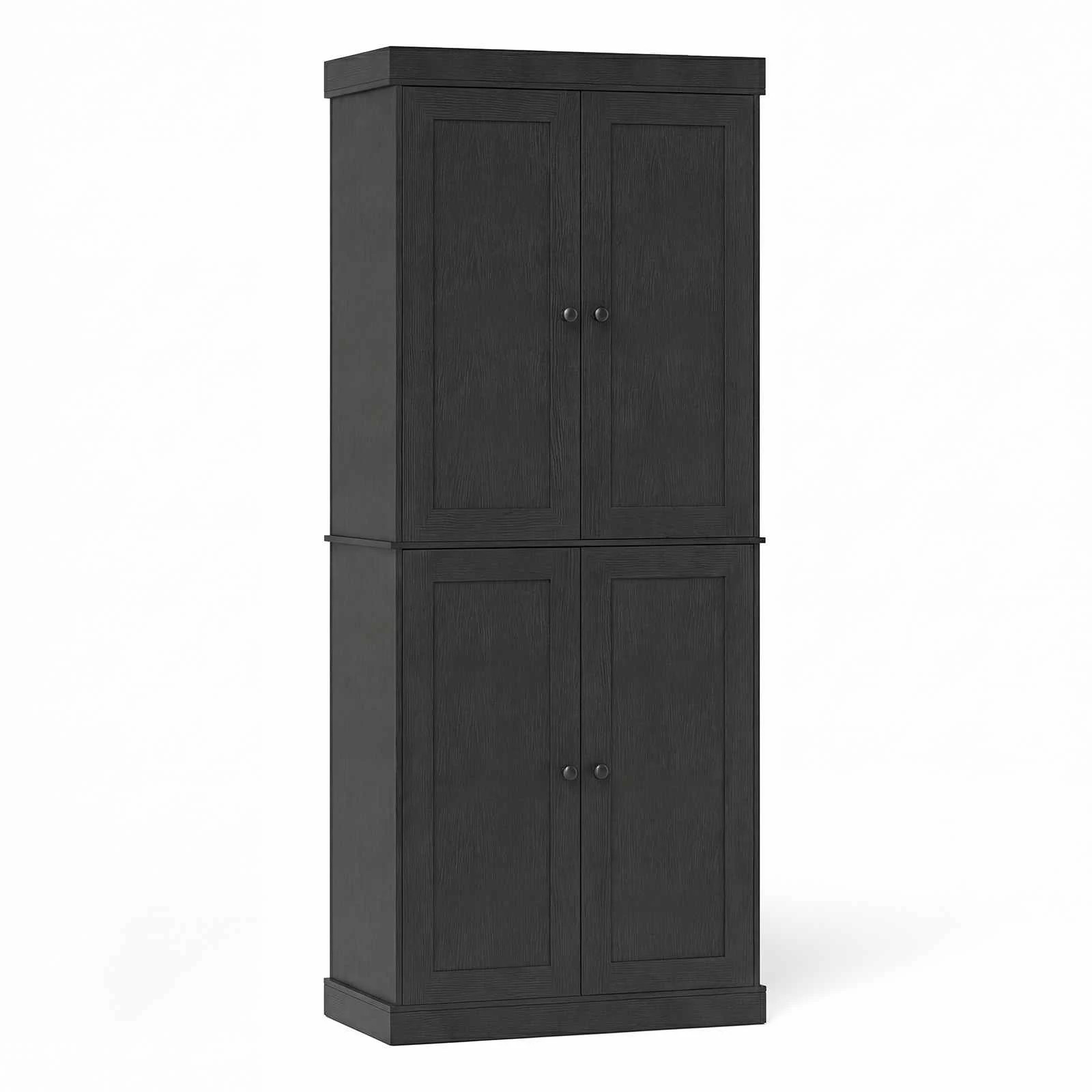 1 Costway 185cm 4-Door Buffet Sideboard Cupboard 6-Tier Storage Cabinet - Black, 1 of 4