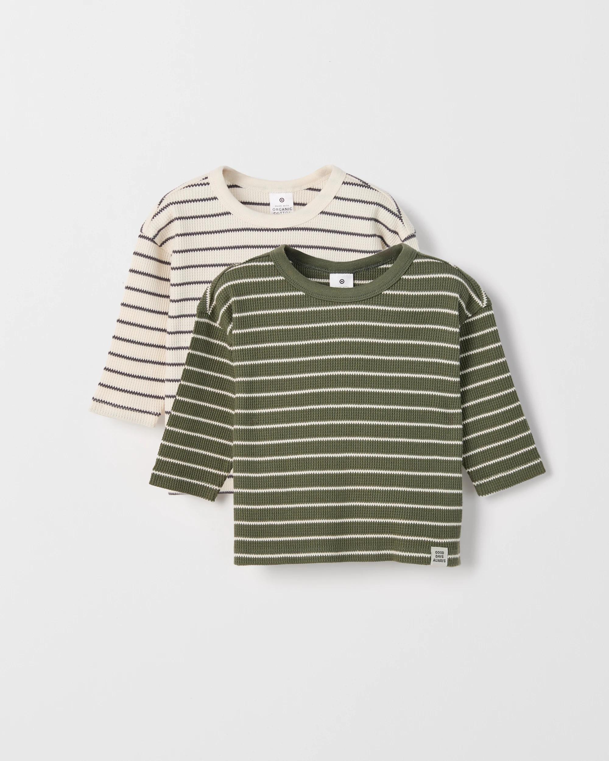 1 Target Baby Baby Organic Cotton 2 Pack Long Sleeve Waffle & Rib T-Shirt BEETLE, 1 of 4