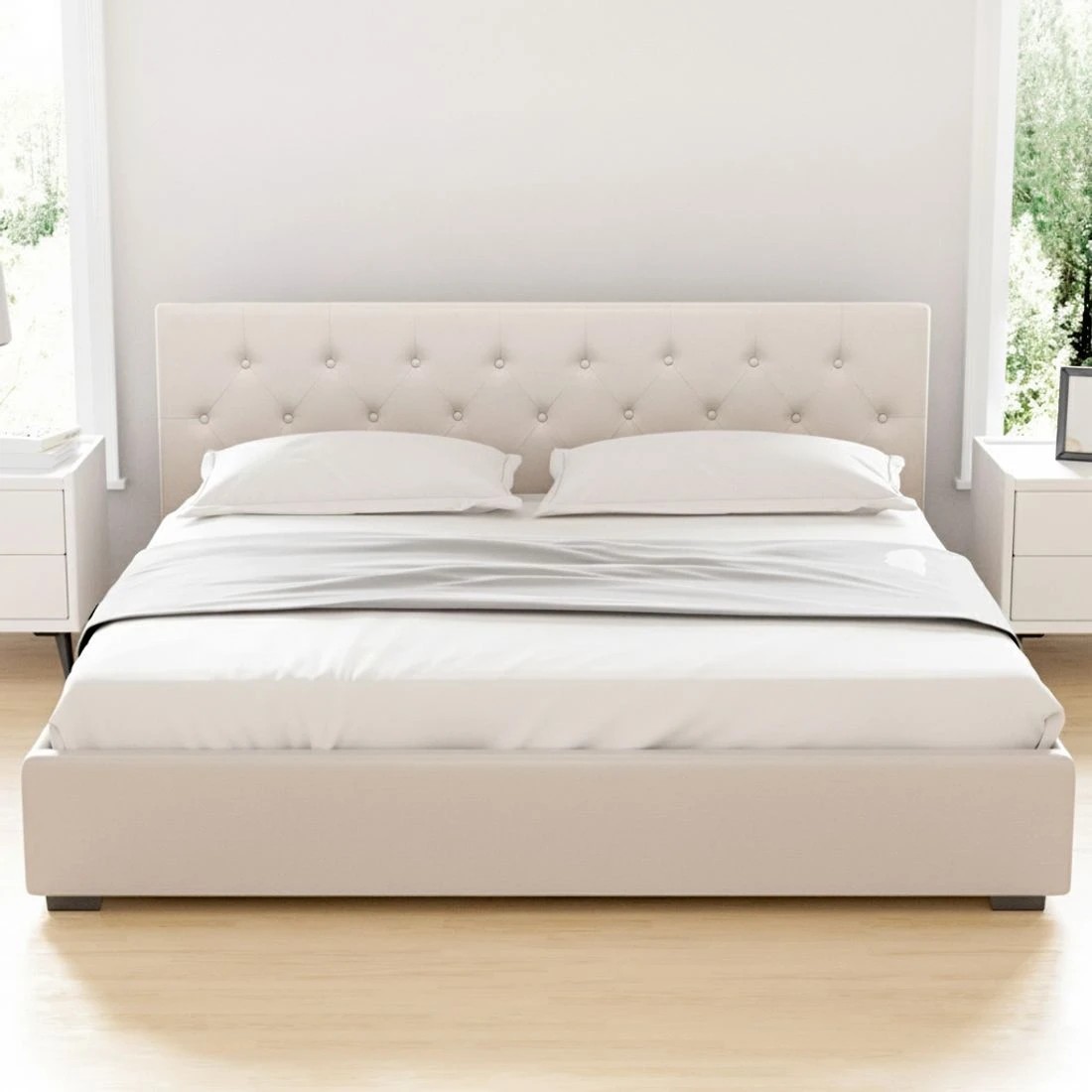 5 Artiss Bed Frame King Size Gas Lift  VILA - Beige, 5 of 7