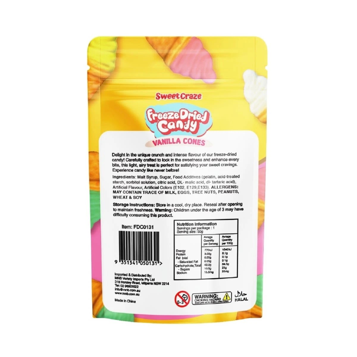 2 Sweet Craze Freeze Dried Candy Vanilla Cones 50g, 2 of 2