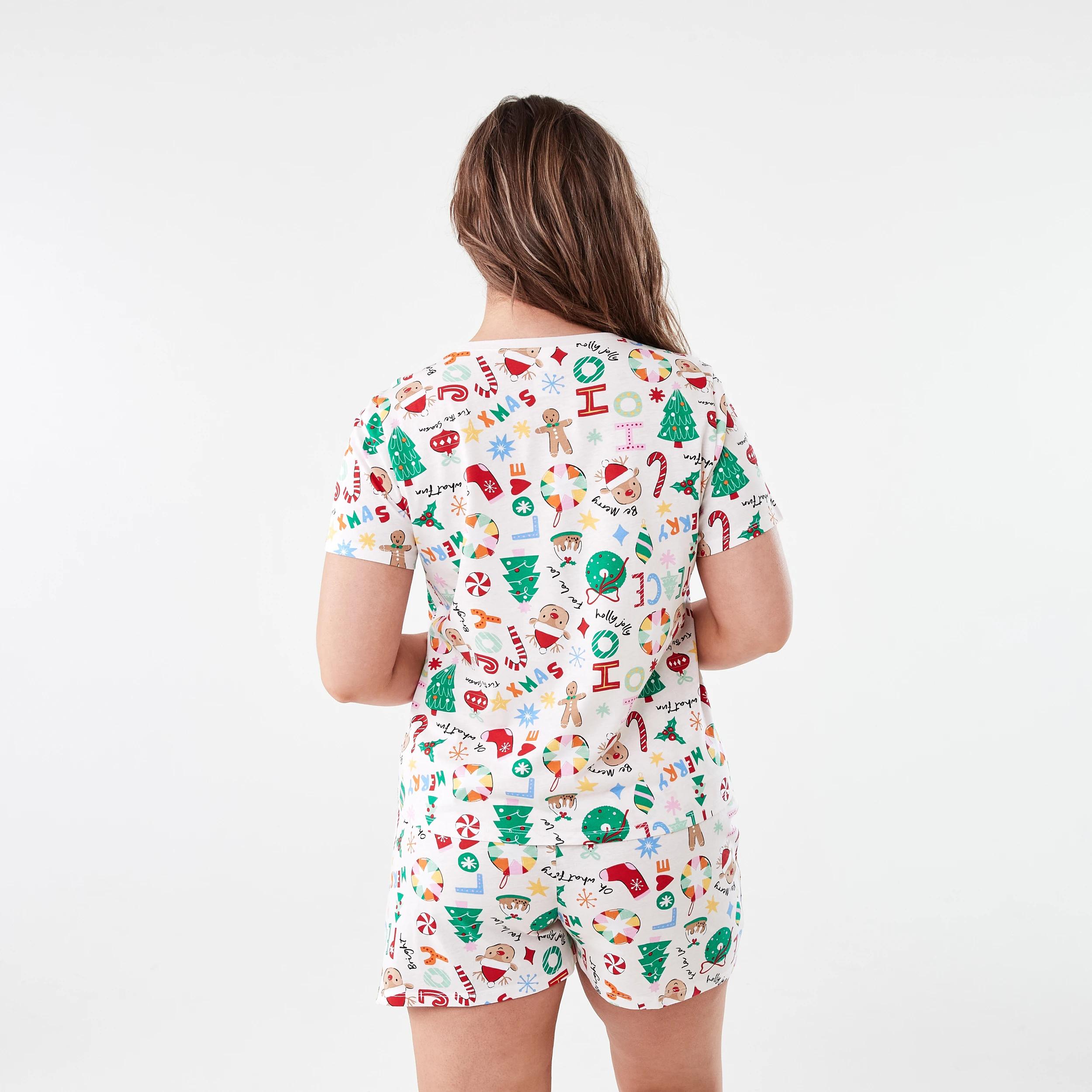 3 Wishing Tree Christmas Family Matching Knit Short Sleeve Top and Shorts Pyjama Set Xmas White, 3 of 7