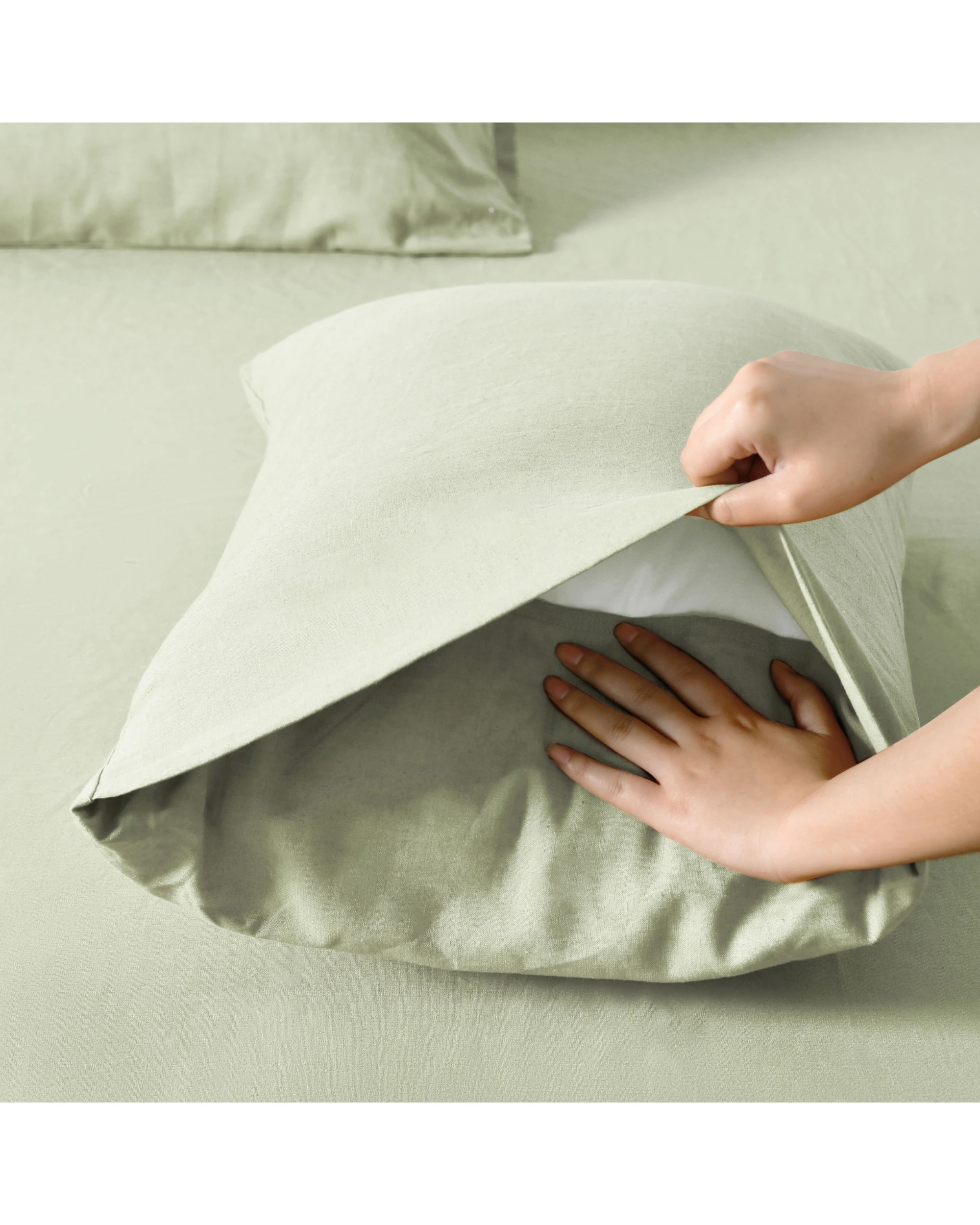 6 Dreamaker Linen Cotton Quilt Cover Set - Queen Bed - Sage, 6 of 7