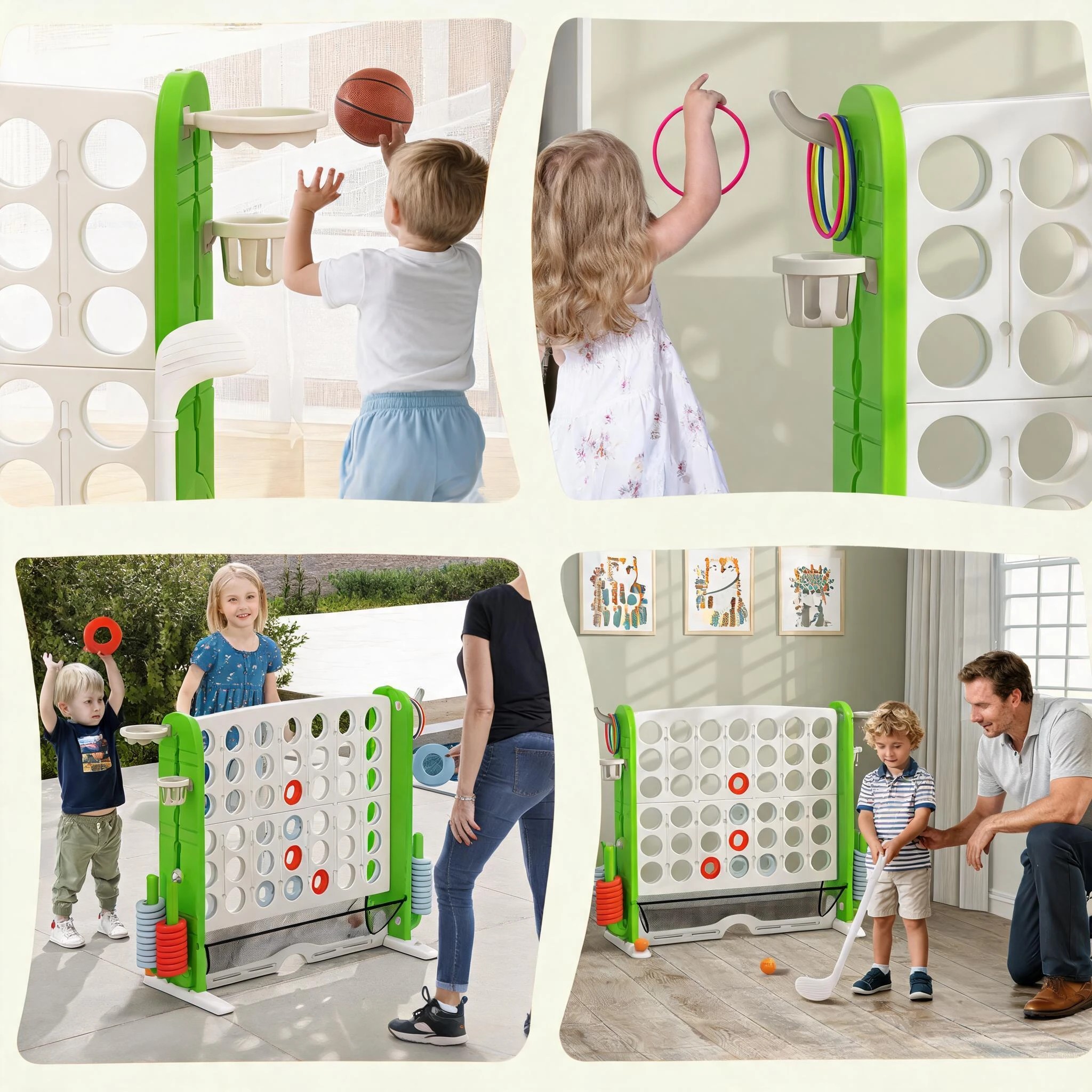 4 Costway 4IN1 Giant Connect 4 In A Row Jumbo Ring Toss Basketball Hoop - Green, 4 of 7