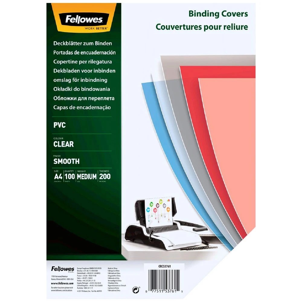 1 Fellowes Binding Covers A4 200 Microns Clear 100 Pack, 1 of 2