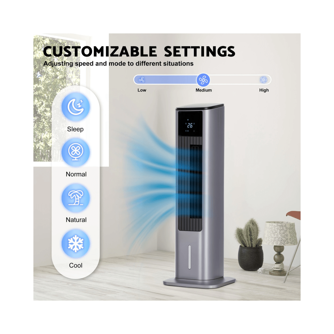 5 Advwin 2 In 1 Cooler & Heater, 3.5l Air Conditioner Fan With 2 Ice Box, 3 Wind Speeds, Tip-over And Overheat Protection, 5 of 7