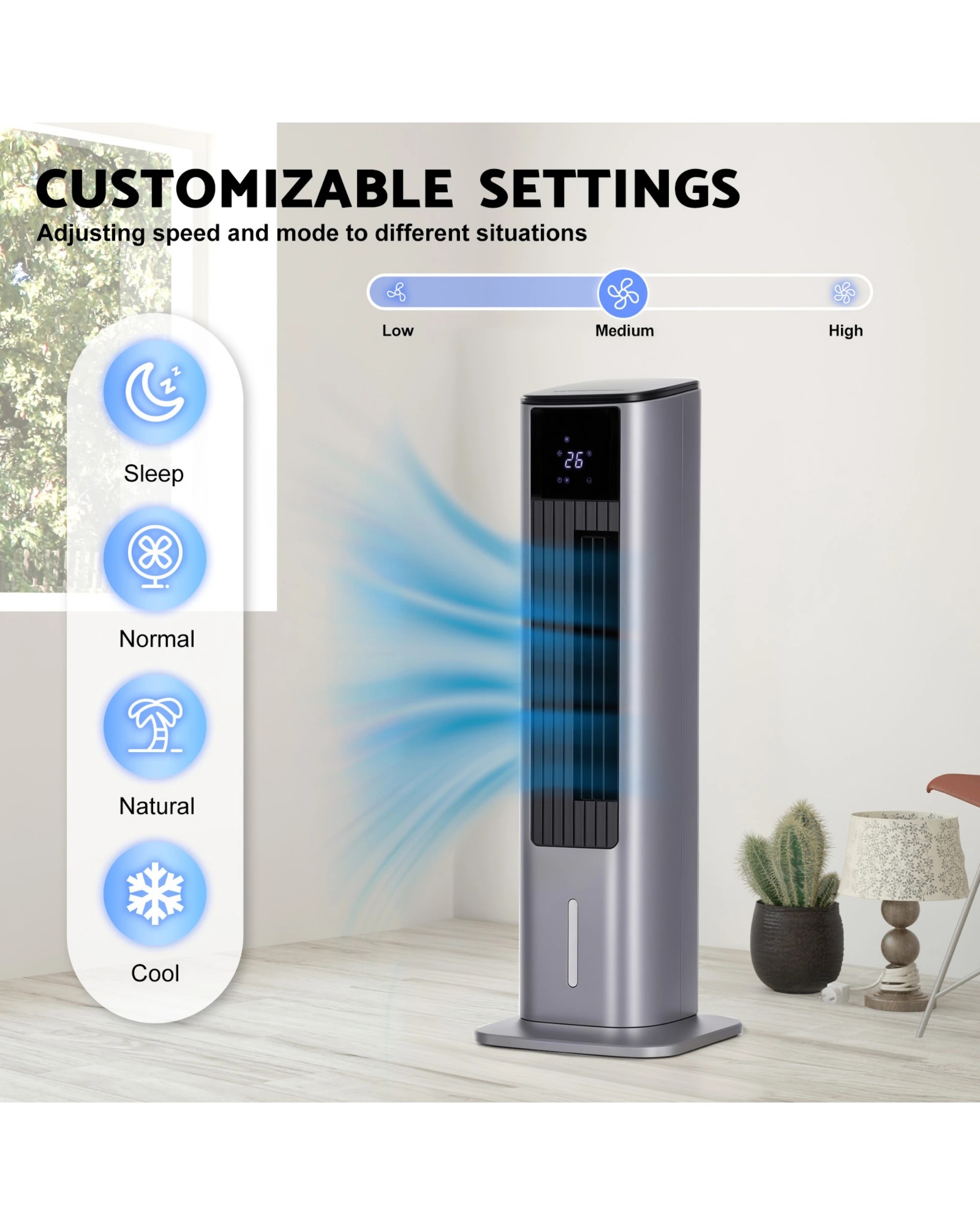 4 Advwin 2 In 1 Cooler & Heater, 3.5l Air Conditioner Fan With 2 Ice Box, 3 Wind Speeds, Tip-over And Overheat Protection, 4 of 6