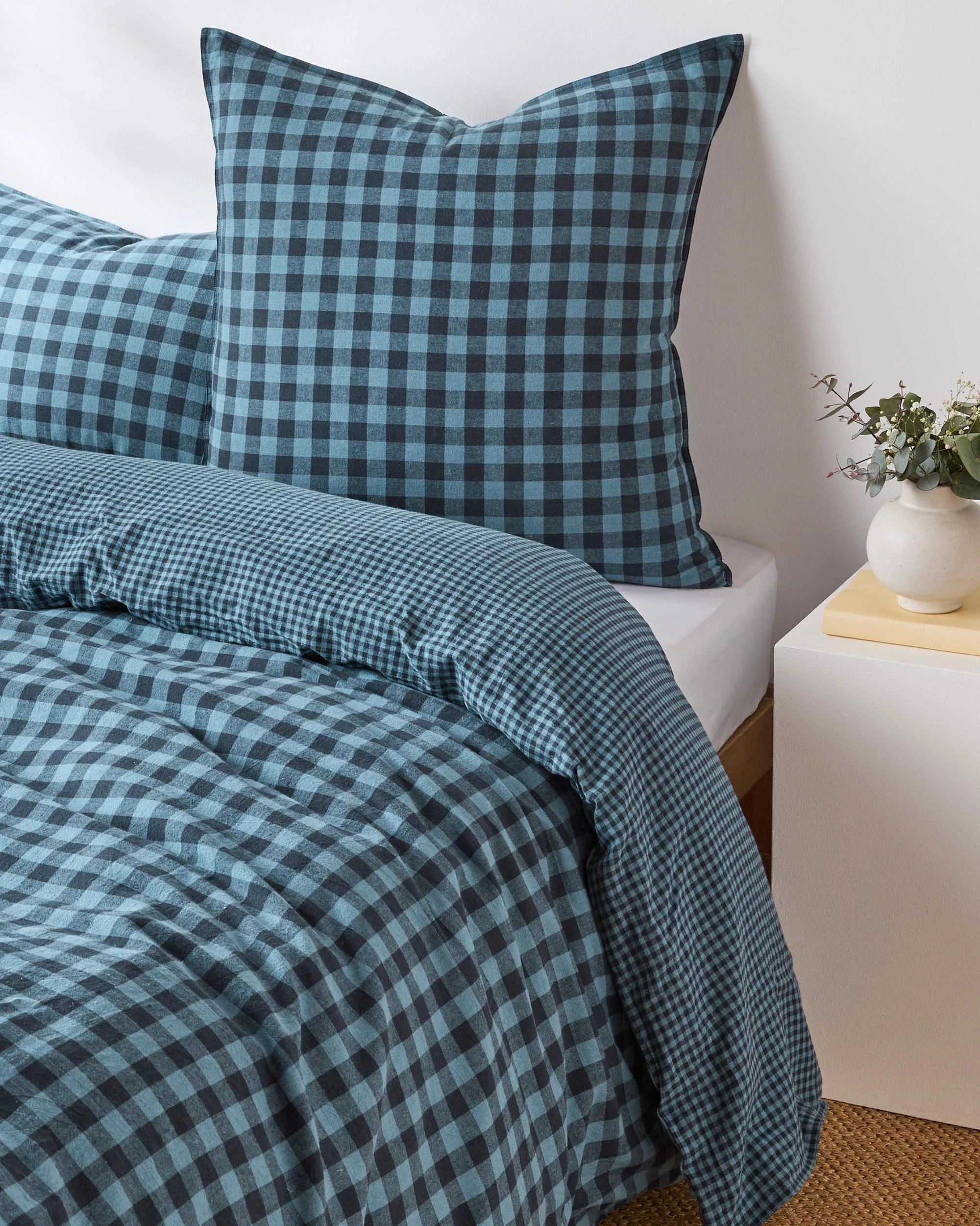 1 Target Darby Gingham Linen/Cotton European Pillowcase - Queen Bed - Blue, 1 of 1