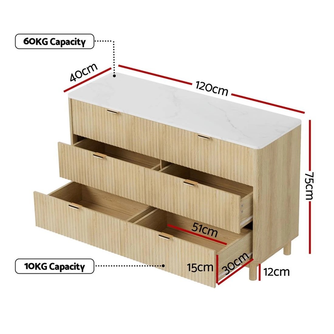 4 Artiss 6 Chest of Drawers Dresser Table - Natural, 4 of 10