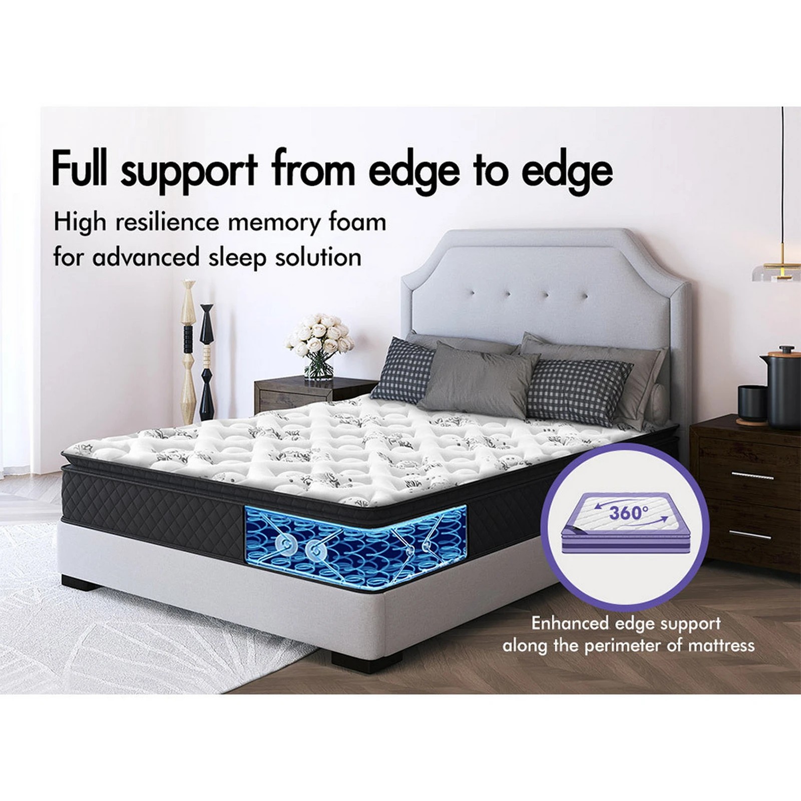 7 Starry Eucalypt Mattress Pillow Top Foam Bed Bonnell Spring 24cm - King Single Bed, 7 of 10
