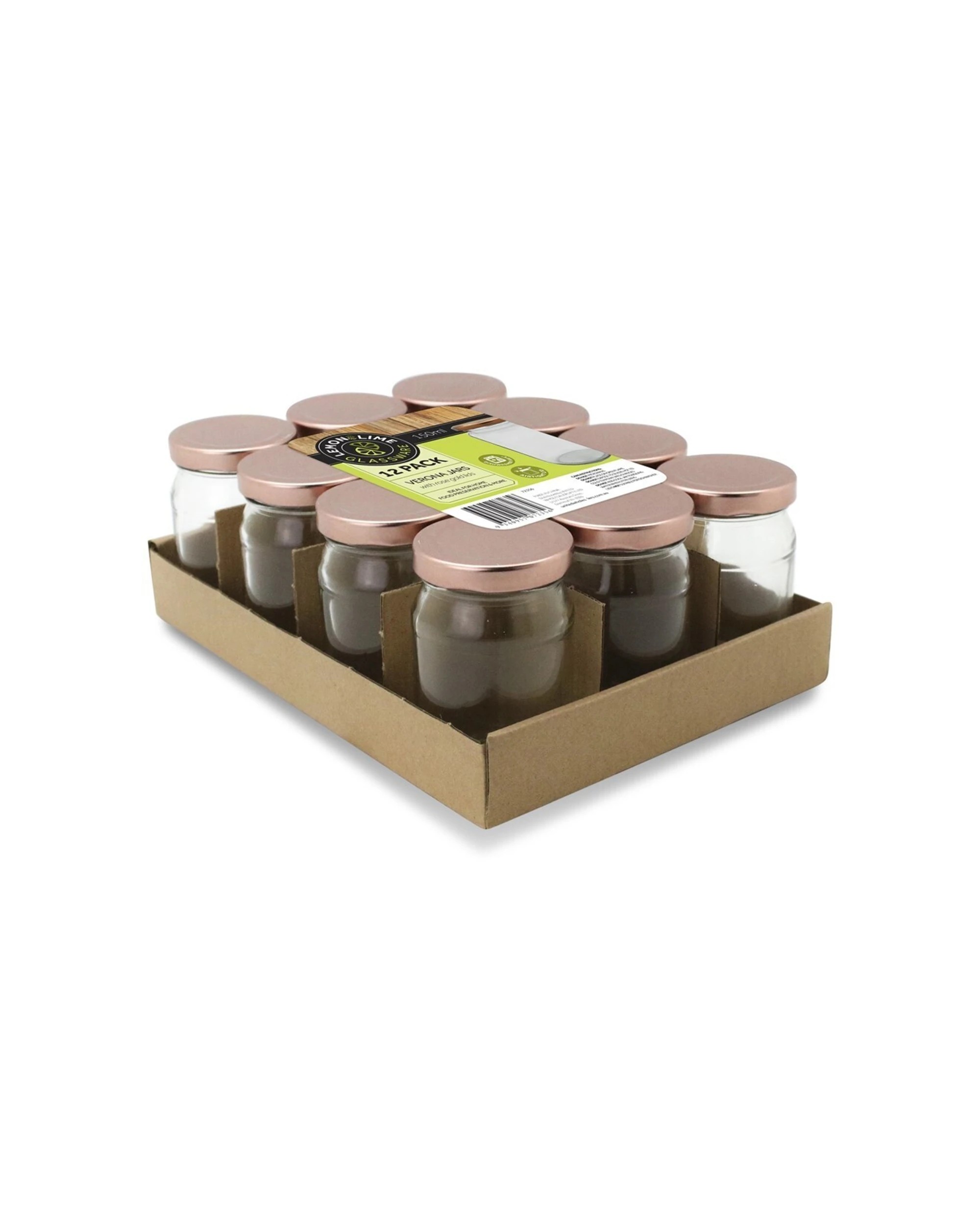 4 12pk Lemon & Lime Verona Glass Jar 150ml Rose Gold Lid Kitchen Storage Container
 - Gold, 4 of 4