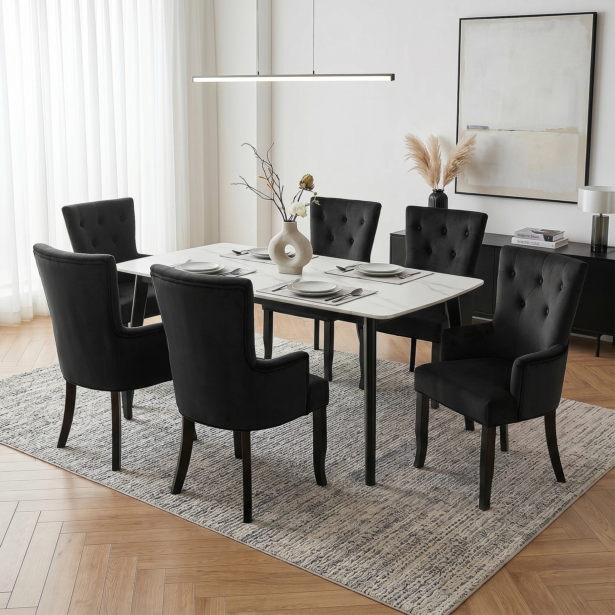 6 Artiss Dining Chairs Velvet French Provincial Armchair - Black, 6 of 8