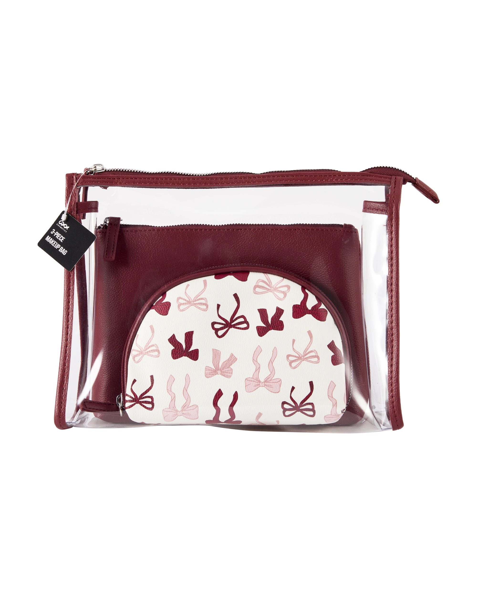 6 OXX Cosmetics 3 Piece Makeup Bag - Maroon and Pink, 6 of 6