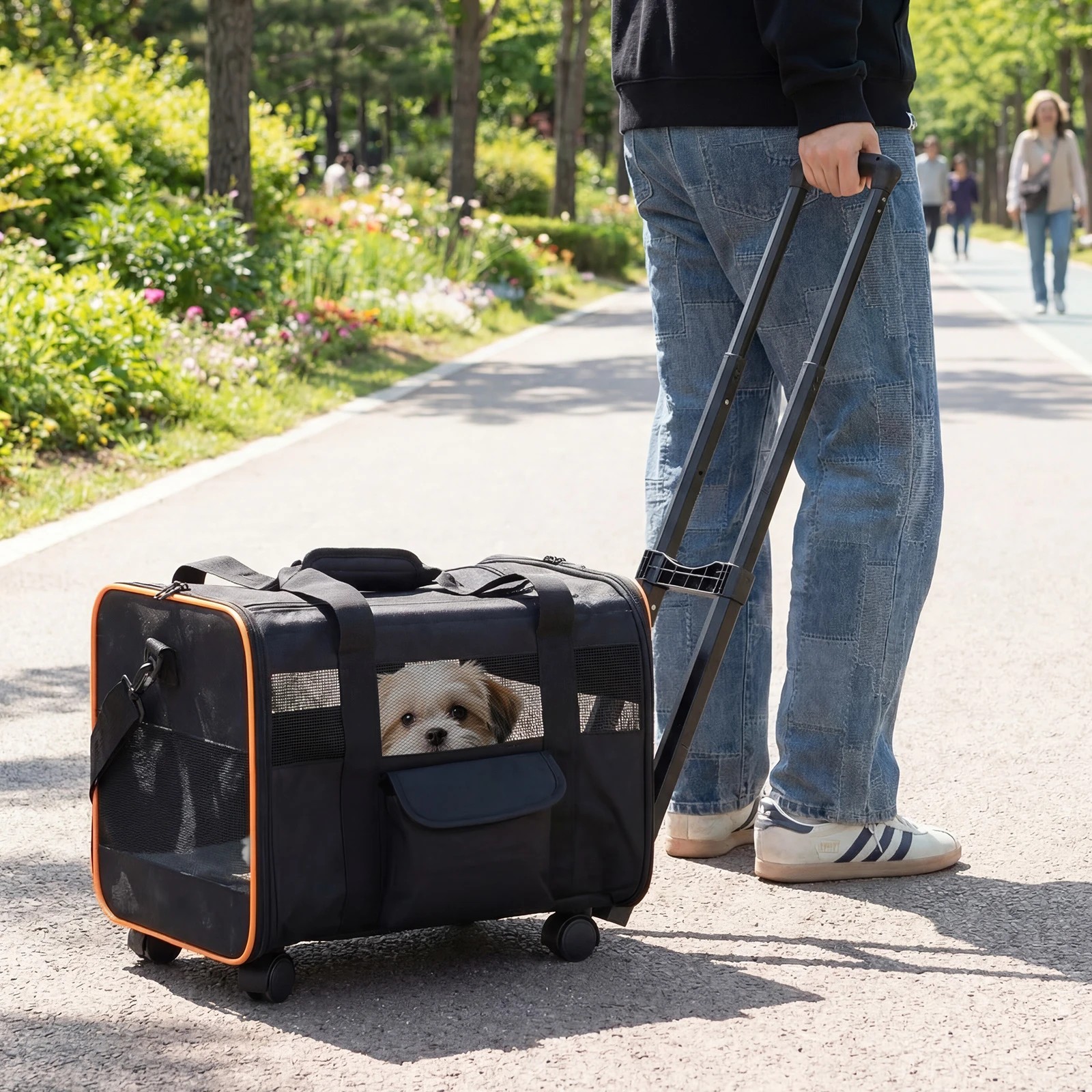 5 Costway Rolling Pet Carrier Foldable Soft-sided Dog Travel Crate w/Telescopic Handle, 5 of 5