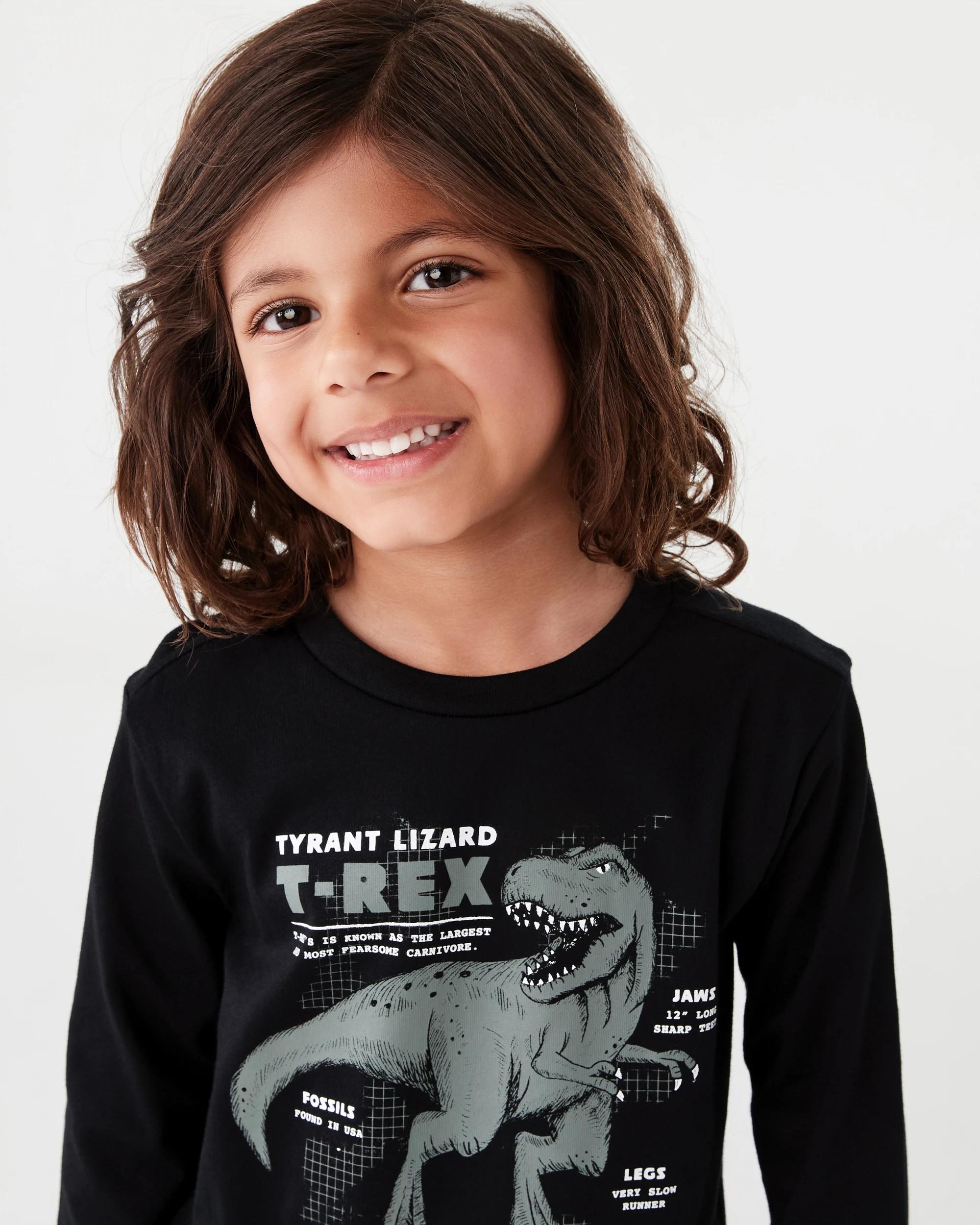 3 Long Sleeve Print T-shirt Blk Dino, 3 of 7
