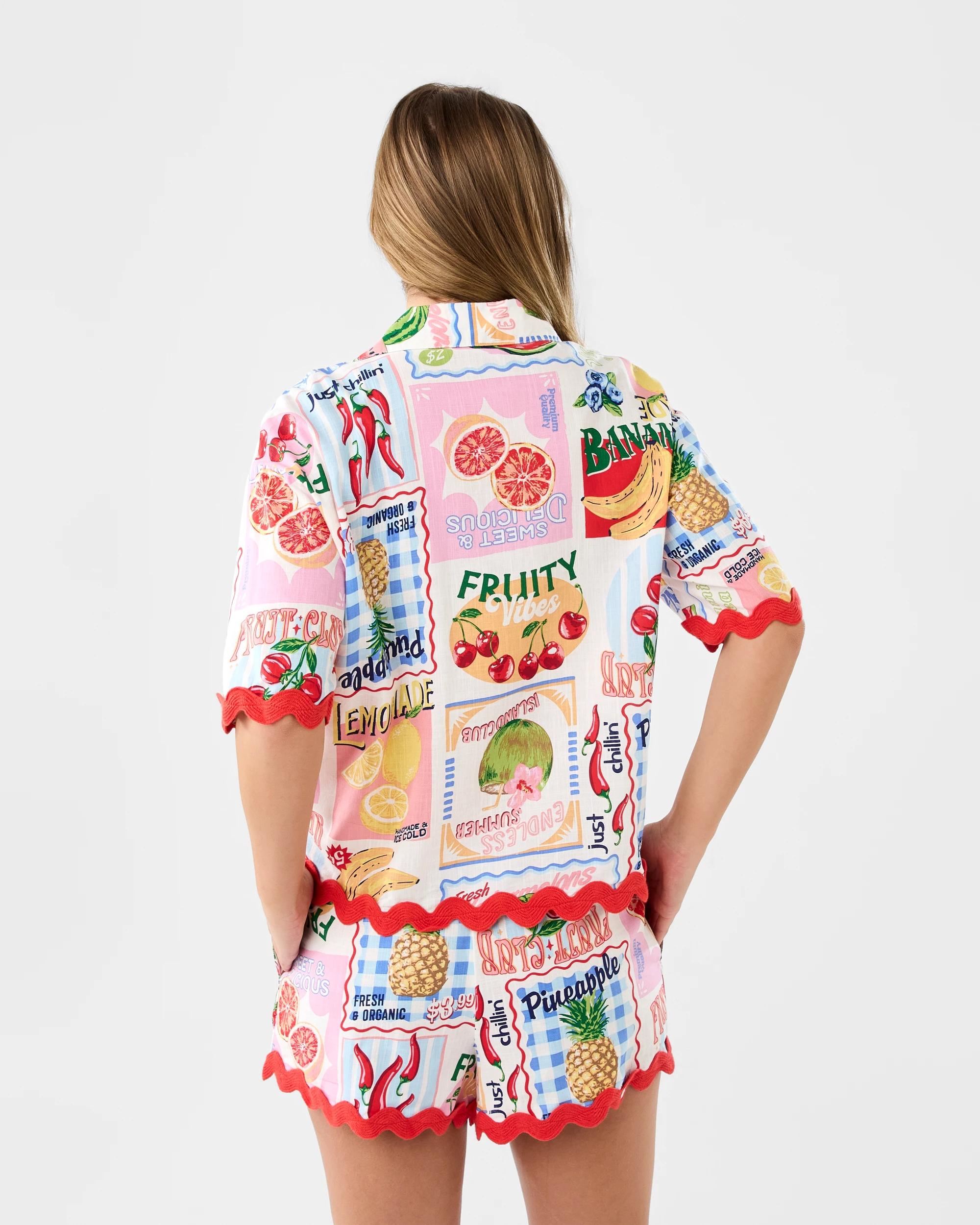 3 Short Sleeve Cotton Rick Rack Pyjama Set Sum Fruit, 3 of 9