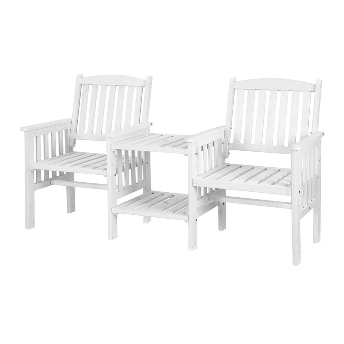 1 Gardeon Outdoor Garden Bench Loveseat Wooden Table Chairs Patio Furniture - White, 1 of 7
