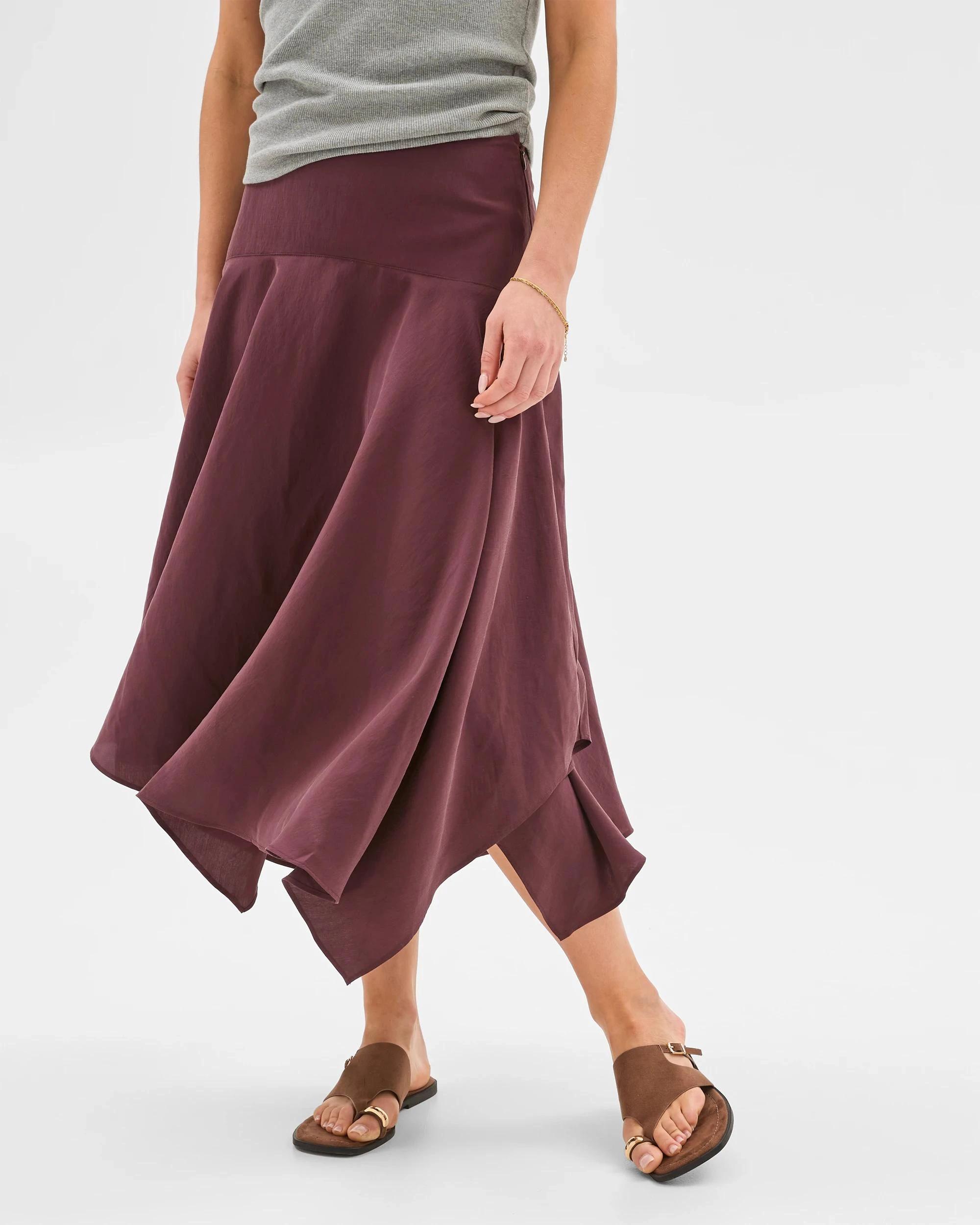 3 Lily Loves Hanky Hem Midi Skirt BURGUNDY ROUGE, 3 of 6