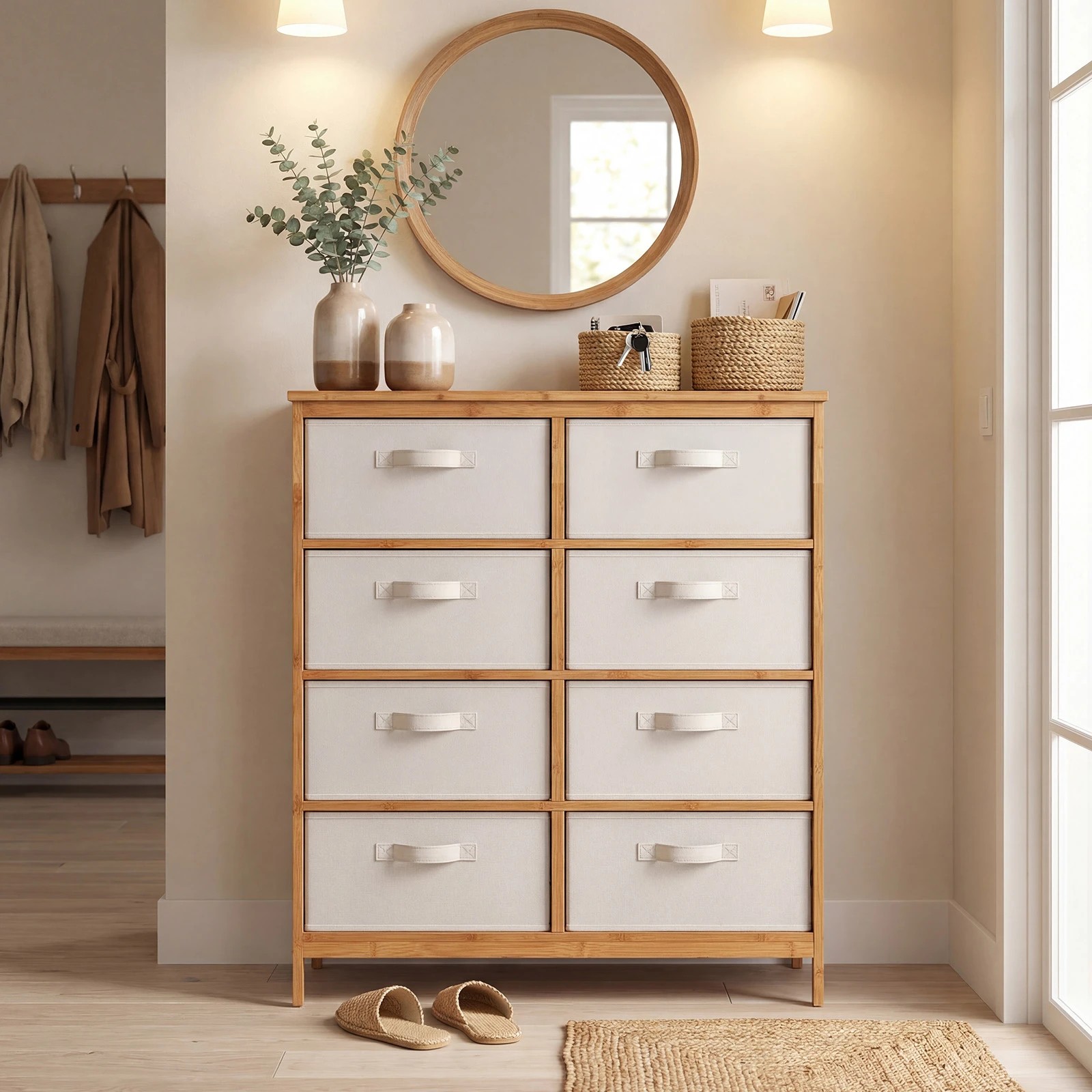 2 Costway 8-Drawer Dresser Bamboo Chest of Drawers Storage Tower Tallboy Console Table, 2 of 4