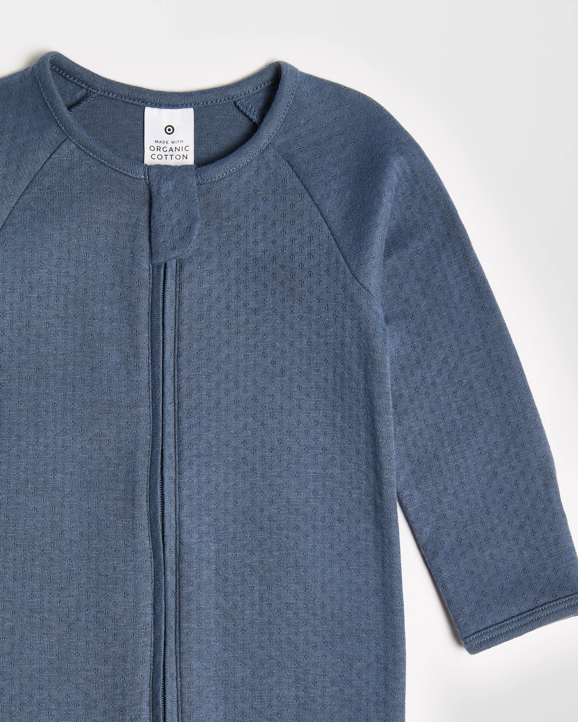 2 Target Organic Cotton Baby Pointelle Zip Coverall NAVY BLUE, 2 of 3