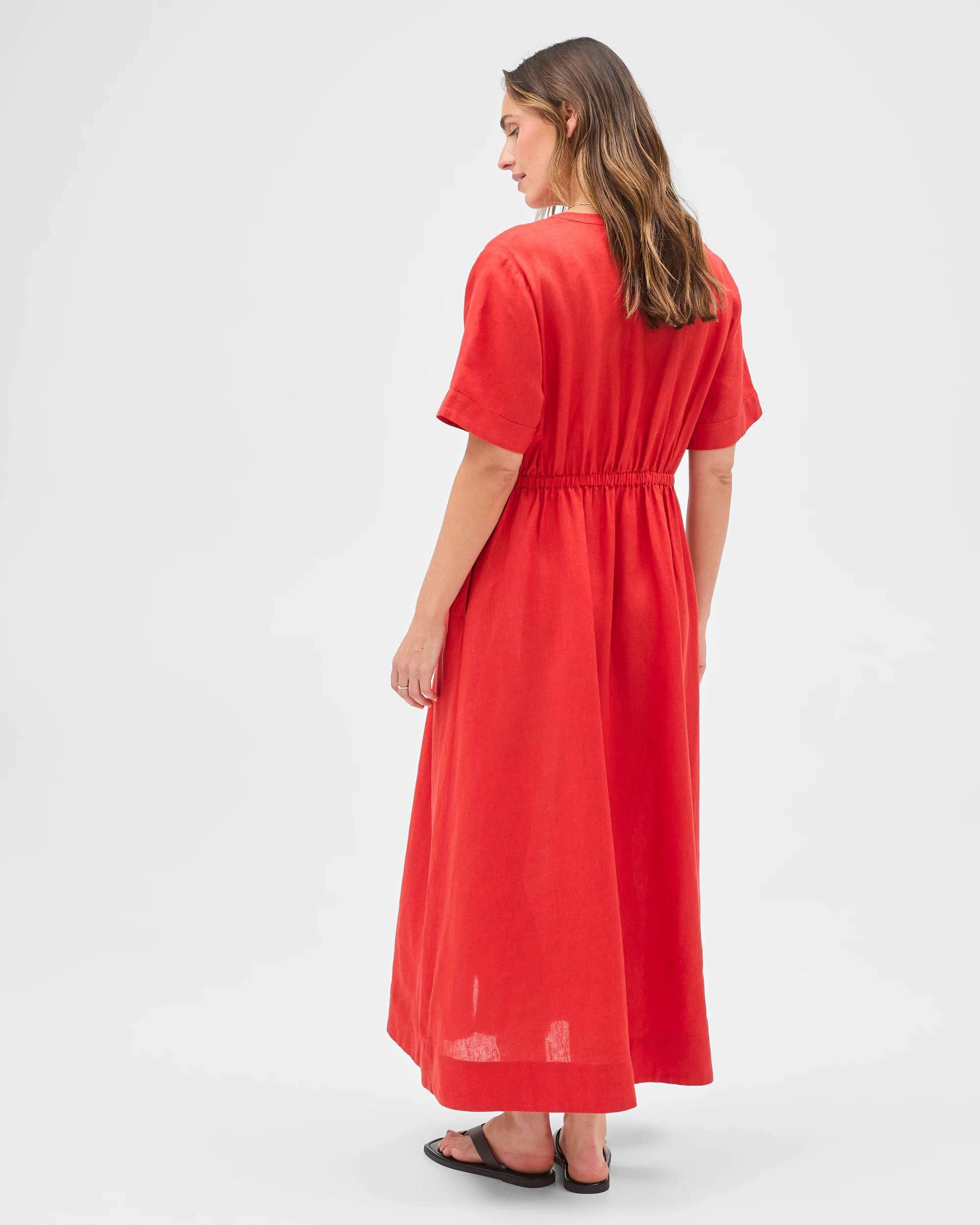 7 Target Woman European Linen Short Sleeve Midi Femme Dress WARM TERRACOTTA, 7 of 7