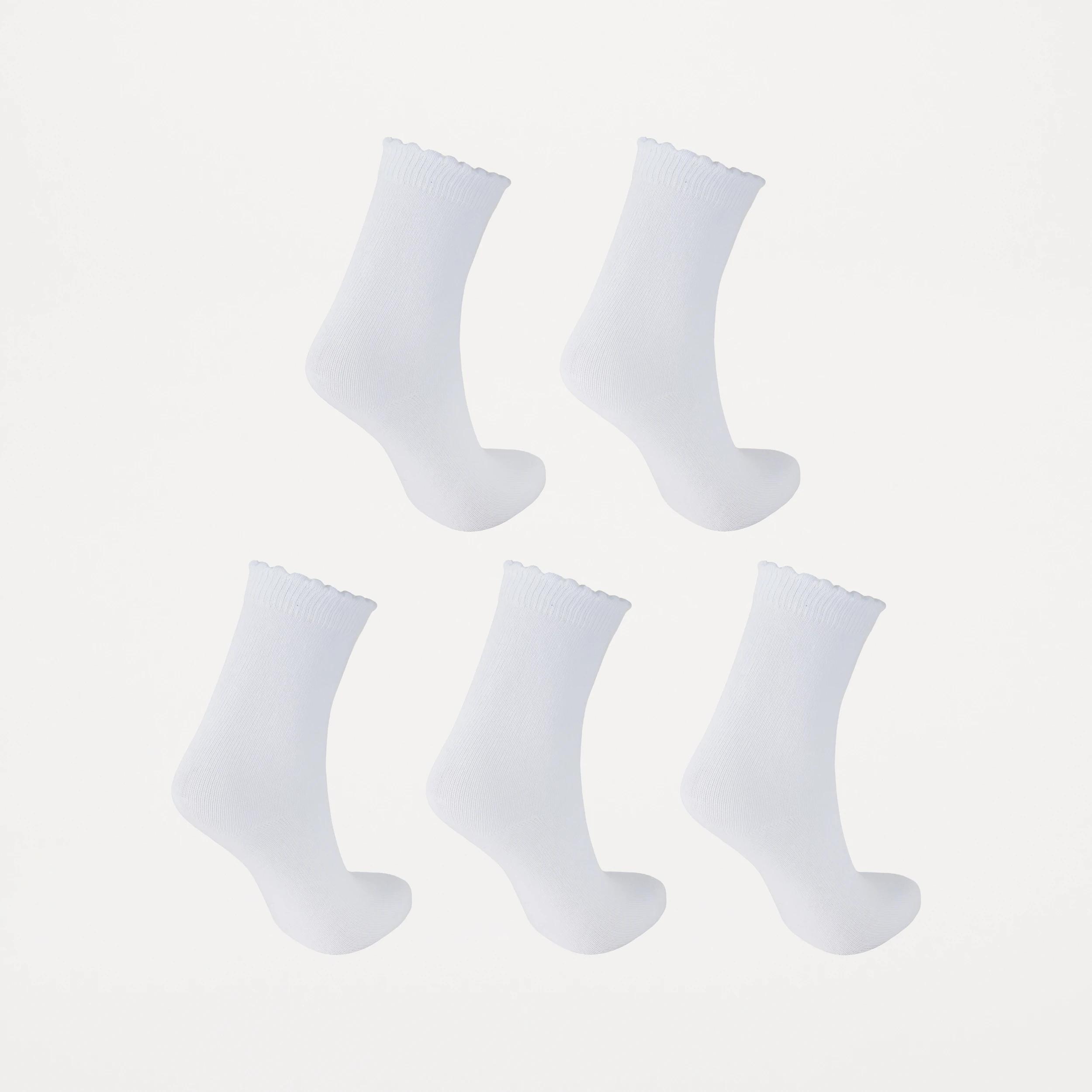 2 5 Pack Scalloped School Crew Socks White, 2 of 3