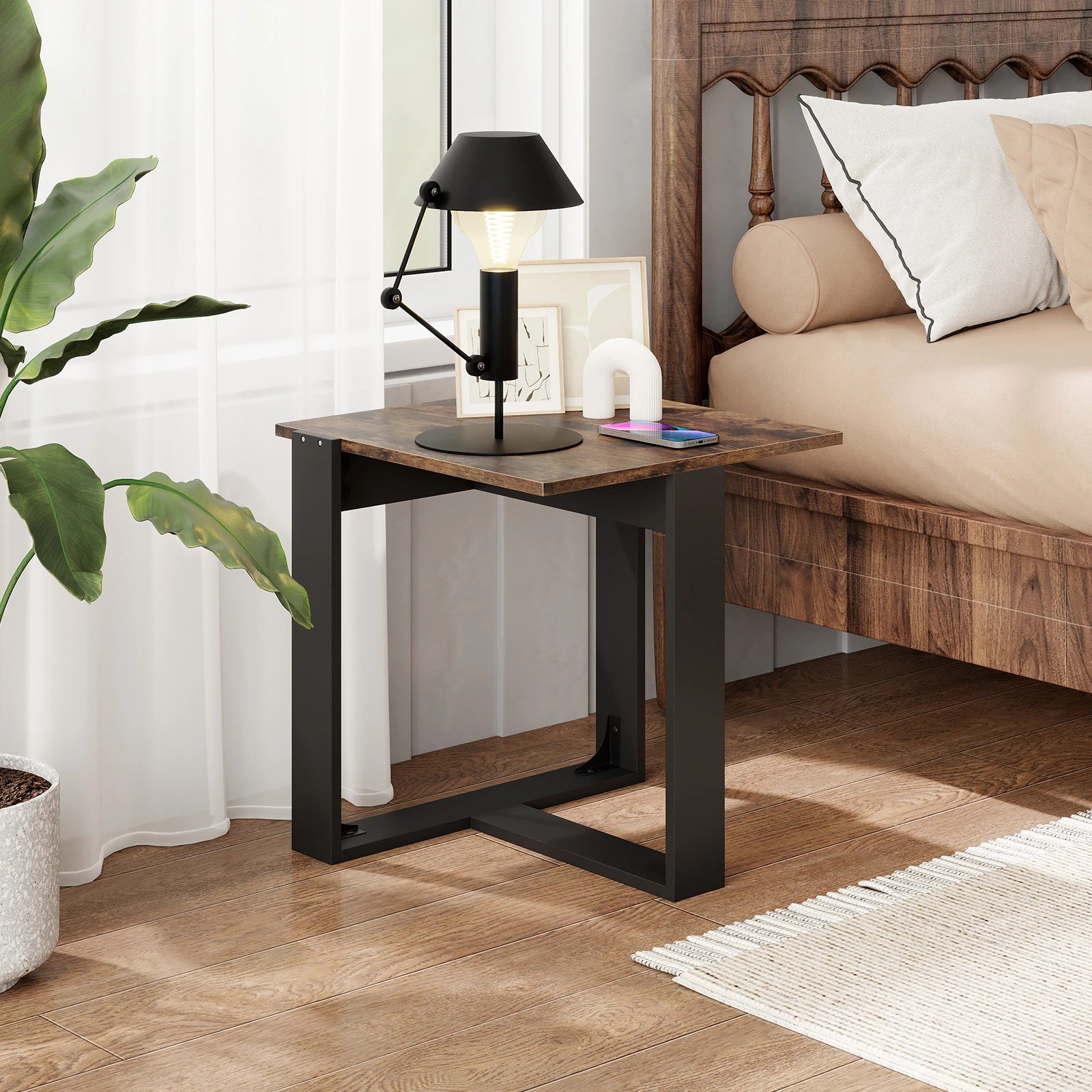 2 Costway Square End Table Industrial Sofa Side Table w/Metal Frame Nightstand, 2 of 5