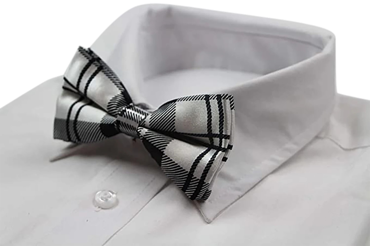 5 Zasel Mens Black & White Tarten Plaid Patterned Bow Tie - Multi, 5 of 5