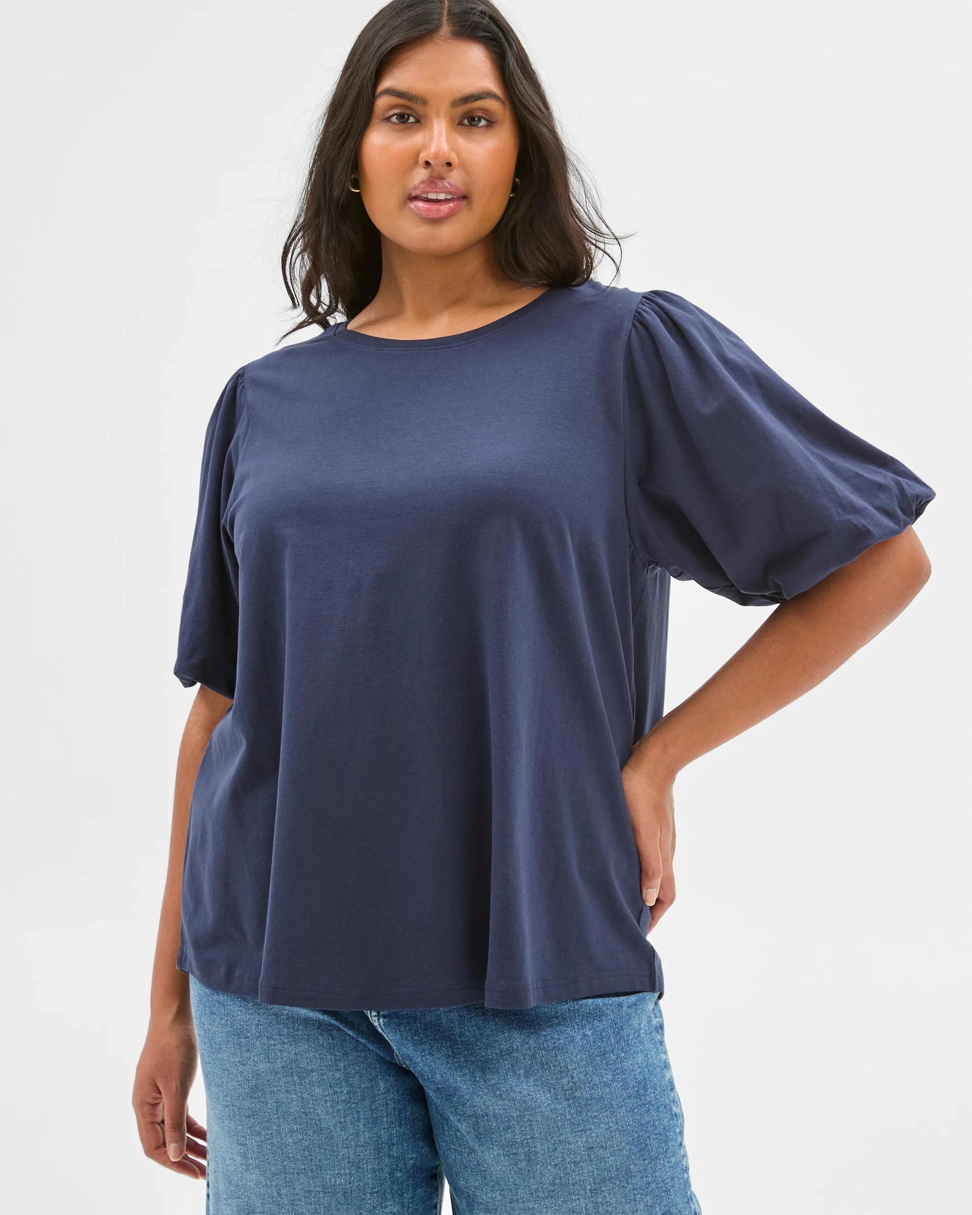 3 Target Plus Size Australian Cotton Bubble Sleeve Top NAVY BLAZER, 3 of 6