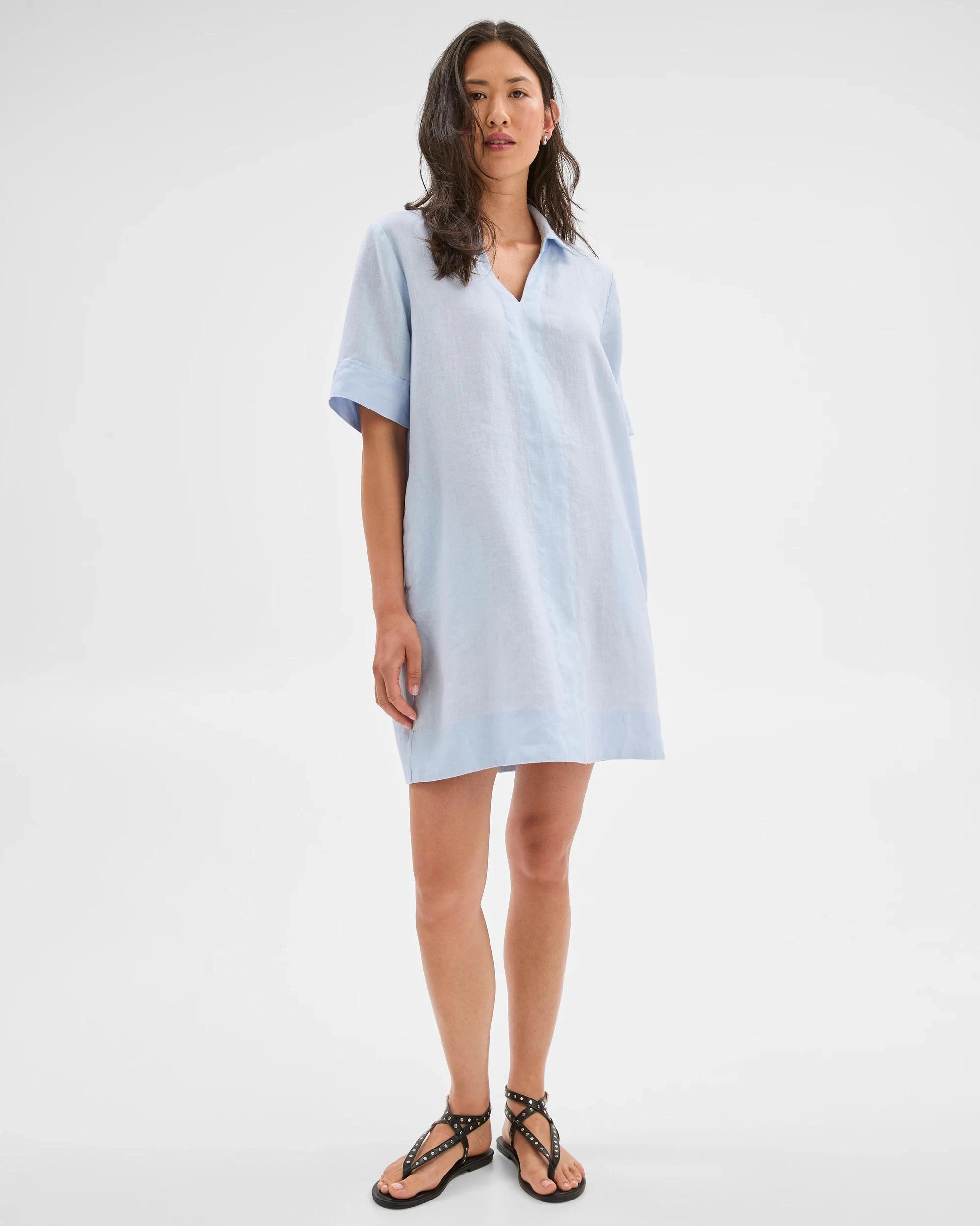 2 Target Woman European Linen Polo Mini Dress SUMMER BLUE, 2 of 7