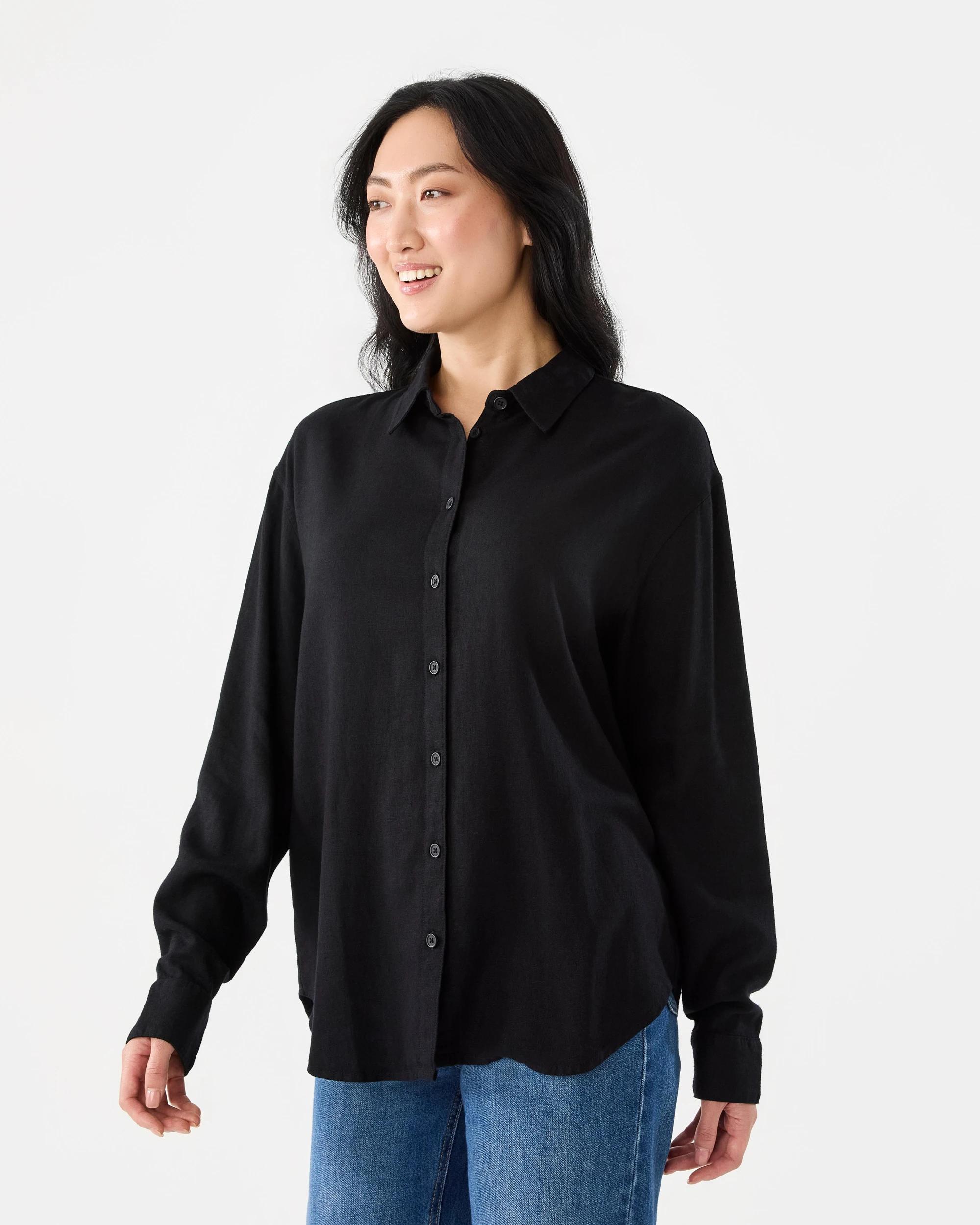 2 Long Sleeve Linen Blend Shirt Black, 2 of 7
