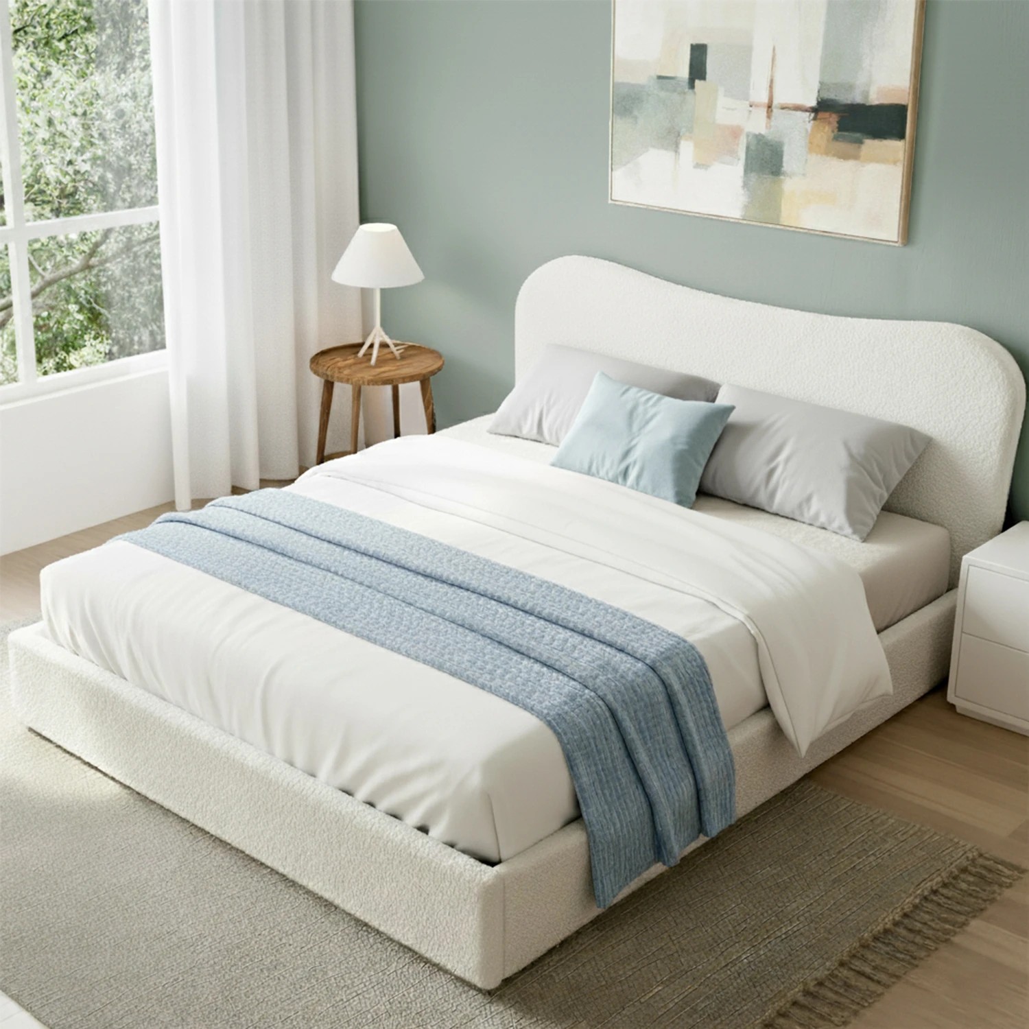 8 Artiss Double Bed Frame with Gaslift Storage Wooden Platform Mattress Base Boucle - White, 8 of 8